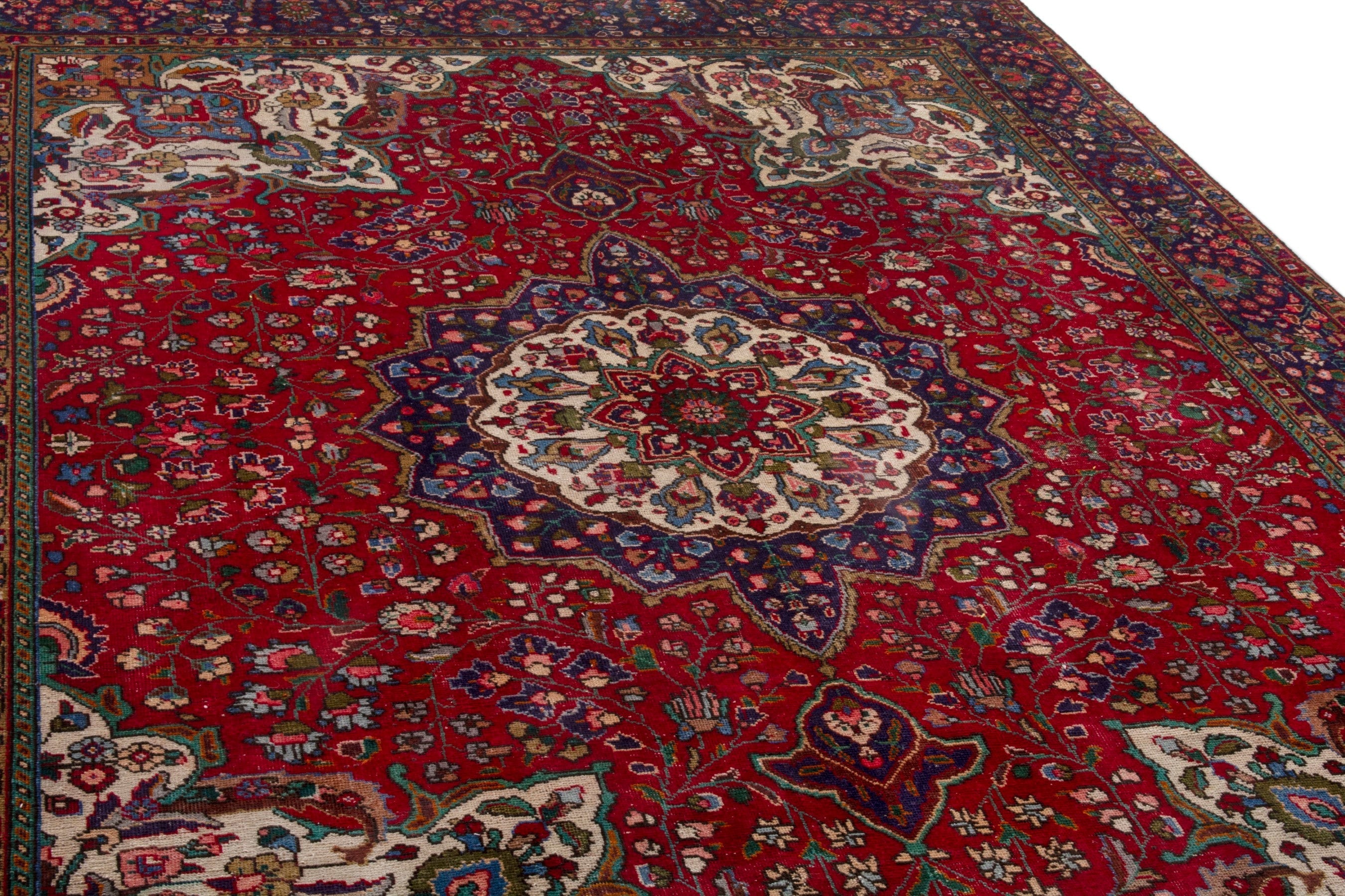 Persian Tabriz oversized rug in deep red and burgundy, view 9 of 20