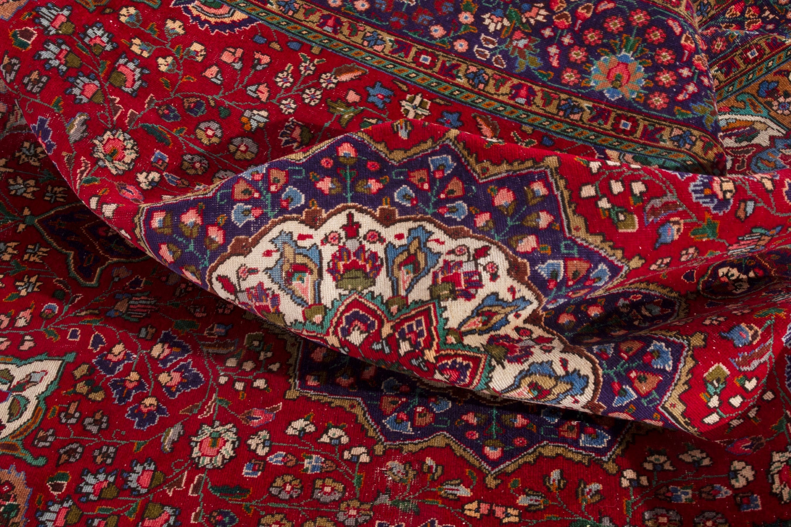 Persian Tabriz oversized rug in deep red and burgundy, view 19 of 20