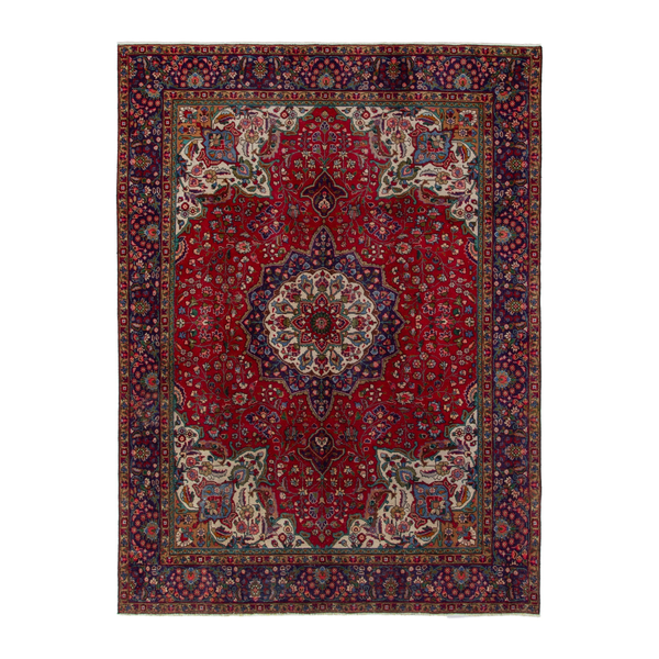 Persian Tabriz oversized rug in deep red and burgundy, 7'7" x 10'11"