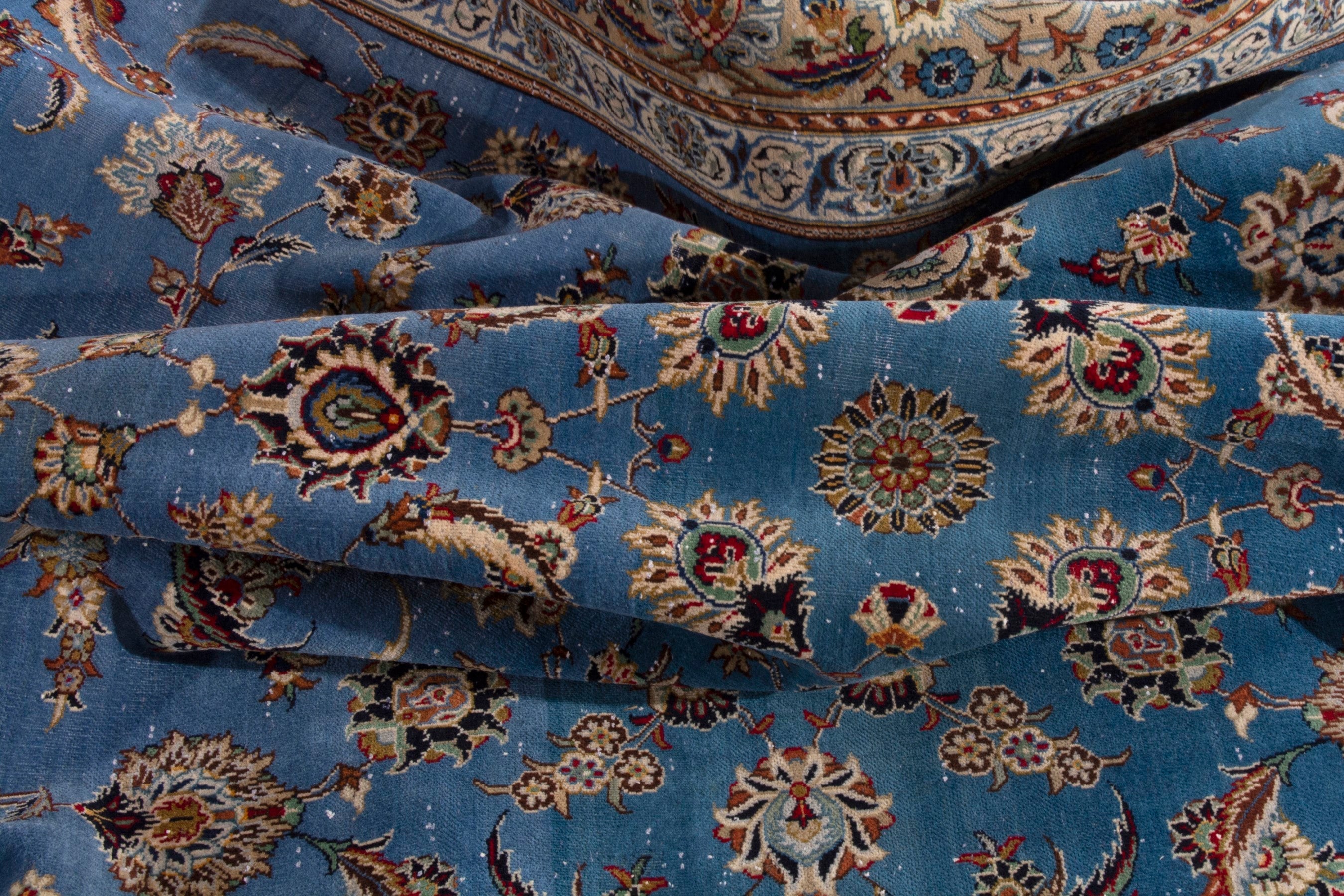 Persian Kashan oversized rug in blue and brown, view 20 of 23