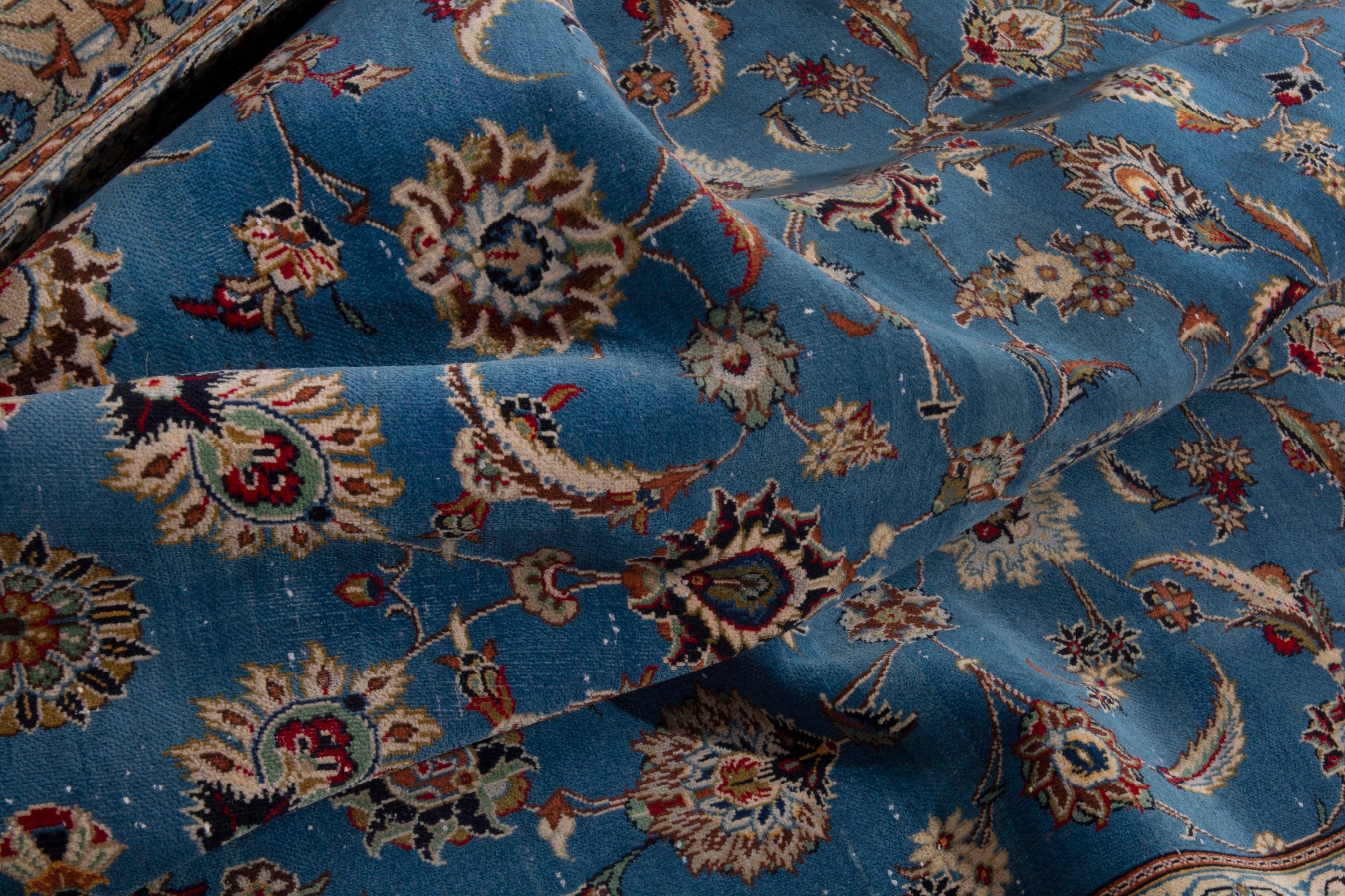 Persian Kashan oversized rug in blue and brown, view 21 of 23