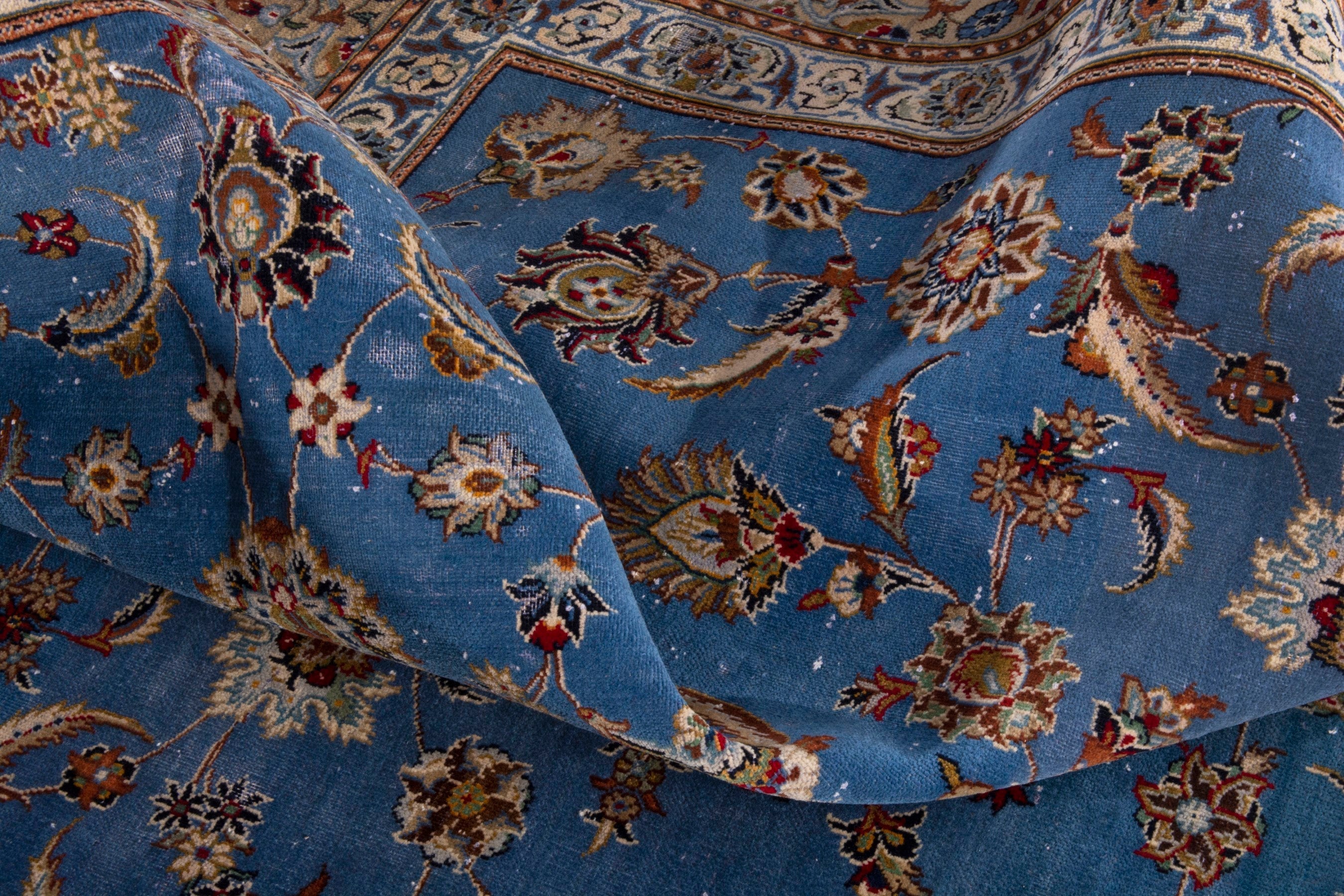 Persian Kashan oversized rug in blue and brown, view 22 of 23