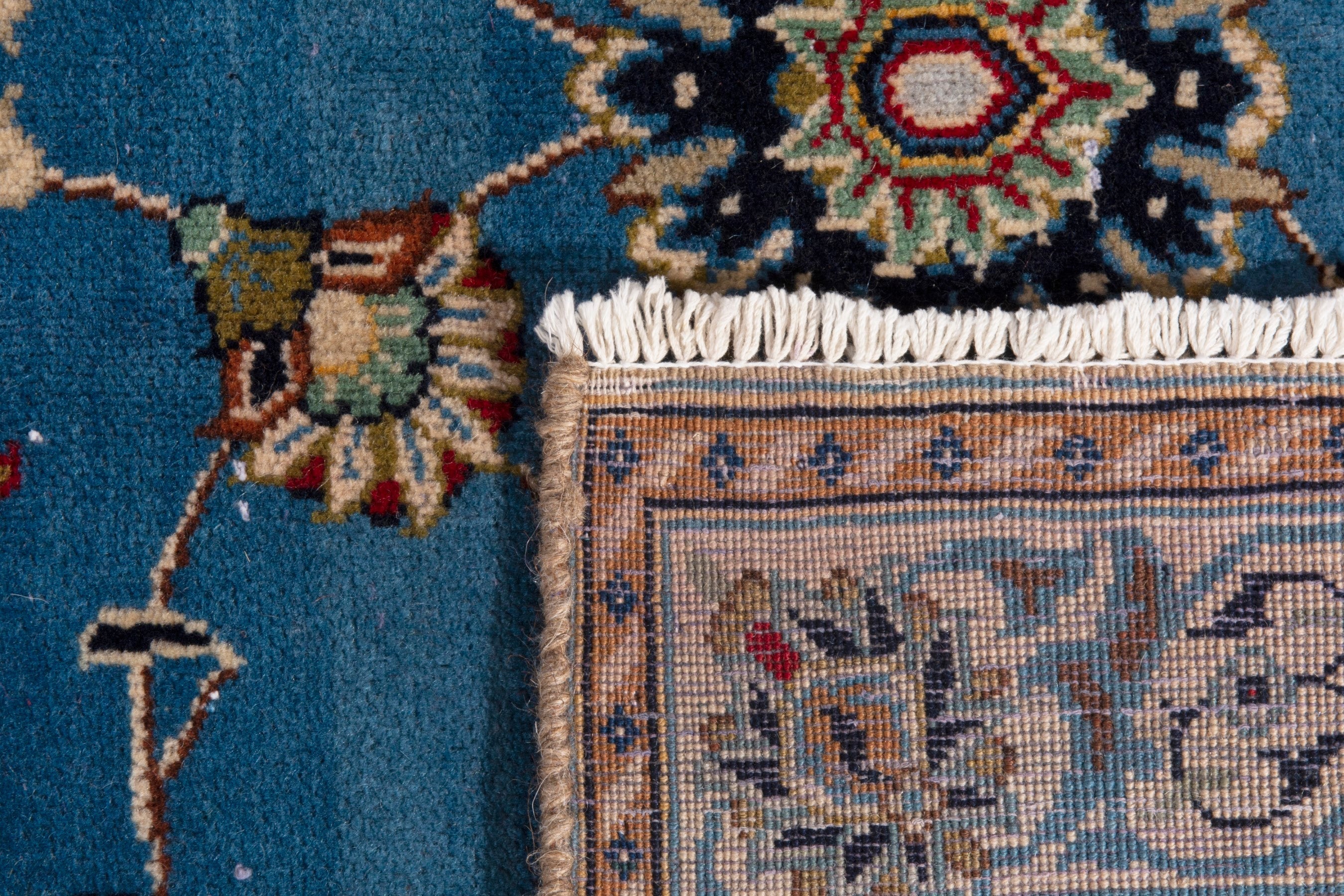 Persian Kashan oversized rug in blue and brown, view 23 of 23