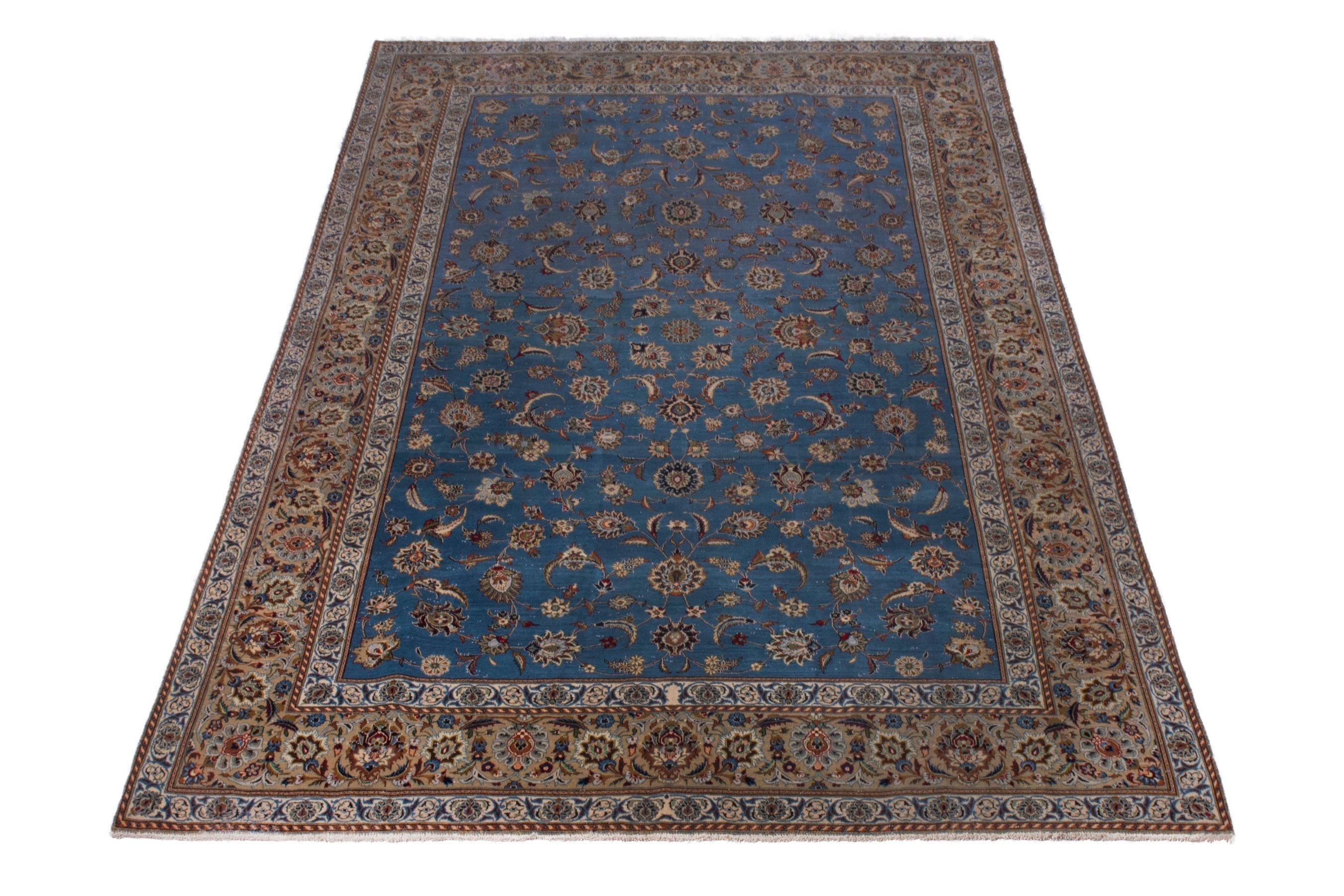 Persian Kashan oversized rug in blue and brown, view 3 of 23