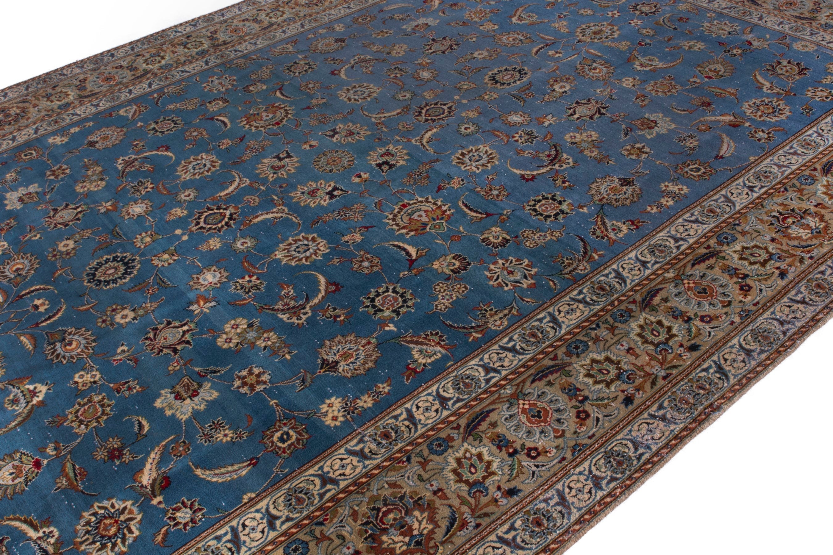 Persian Kashan oversized rug in blue and brown, view 5 of 23