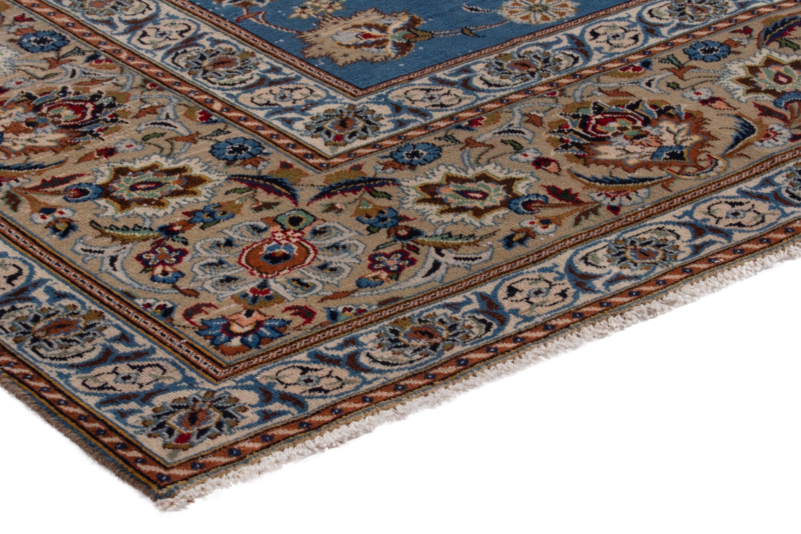 Persian Kashan oversized rug in blue and brown, view 4 of 23