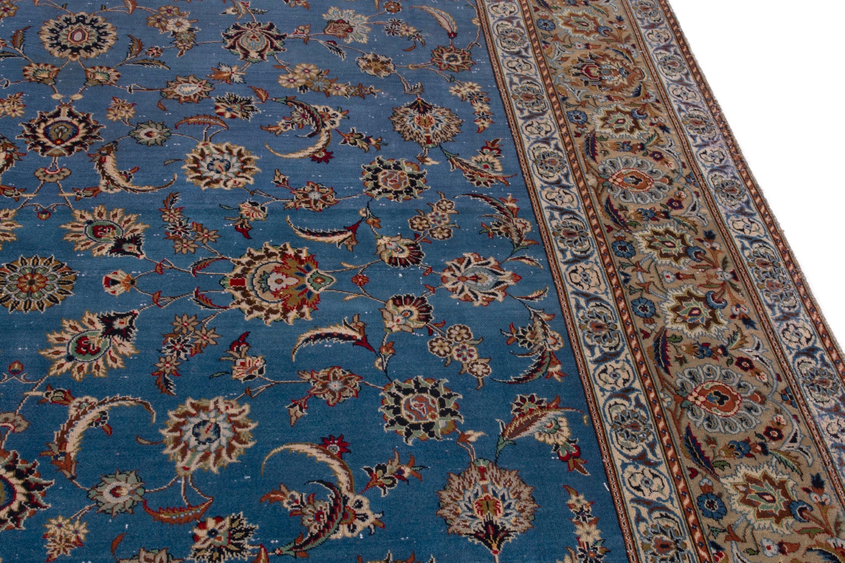 Persian Kashan oversized rug in blue and brown, view 7 of 23