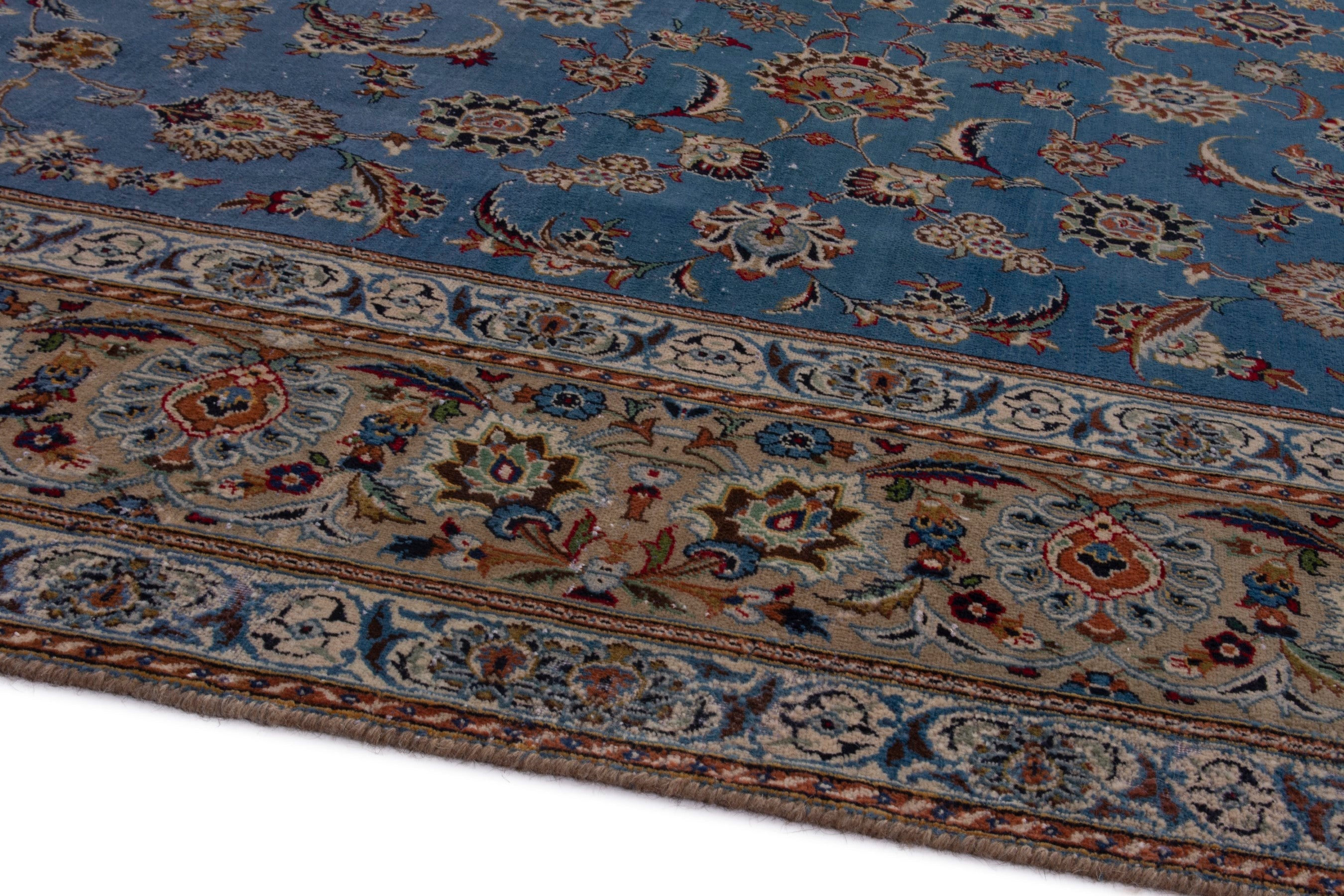 Persian Kashan oversized rug in blue and brown, view 6 of 23
