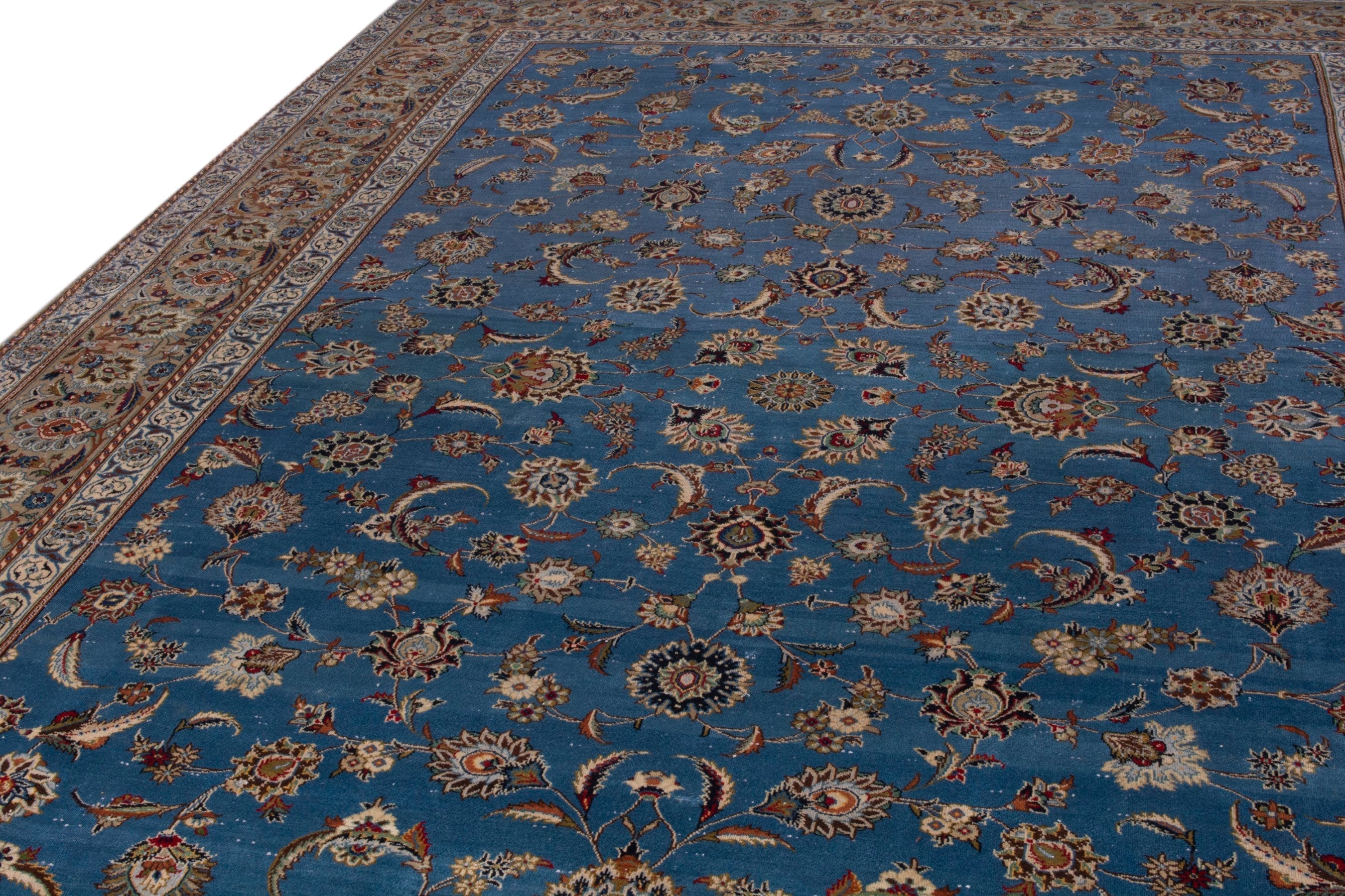 Persian Kashan oversized rug in blue and brown, view 8 of 23