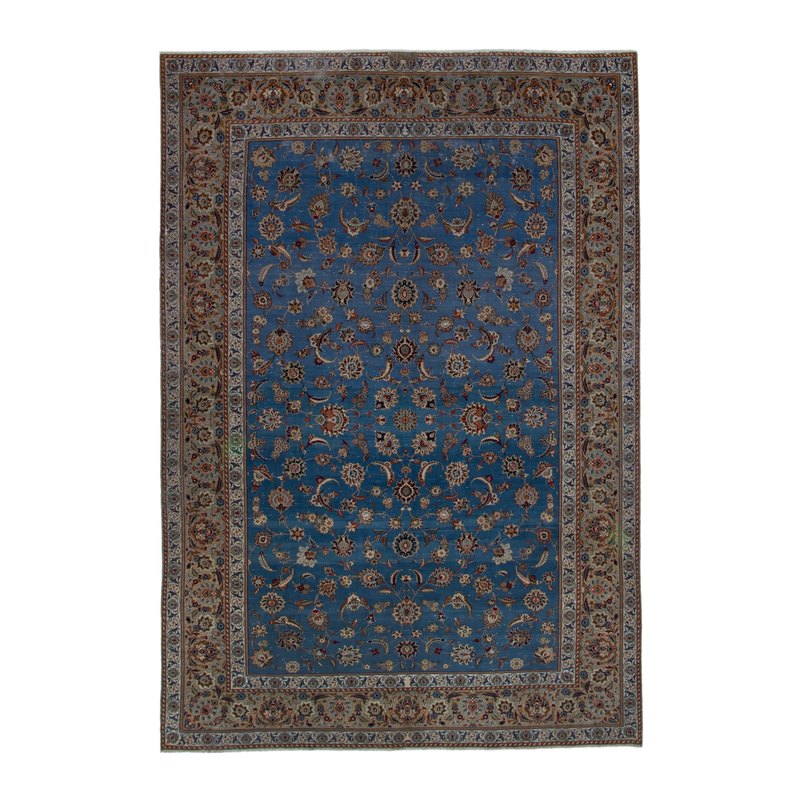Persian Kashan oversized rug in blue and brown, 8'6" x 12'8"