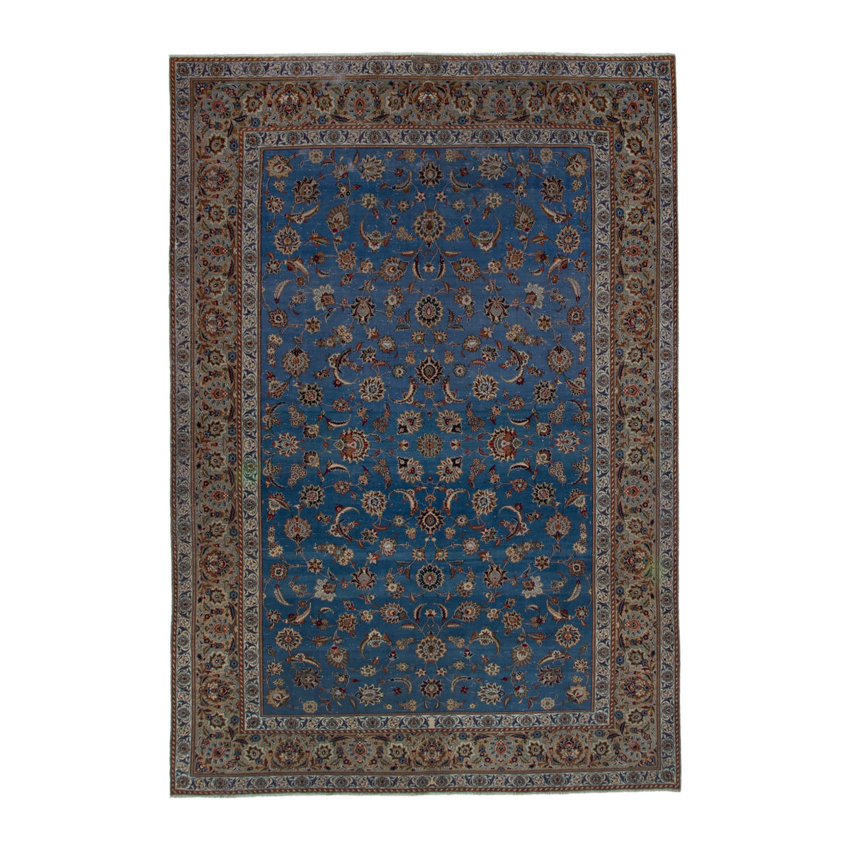 Persian Kashan oversized rug in blue and brown, 8'6" x 12'8"