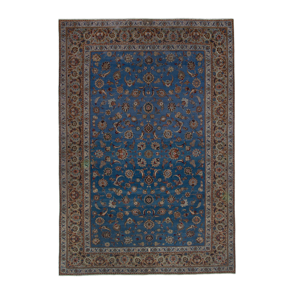 Persian Kashan oversized rug in blue and brown, 8'6" x 12'8"