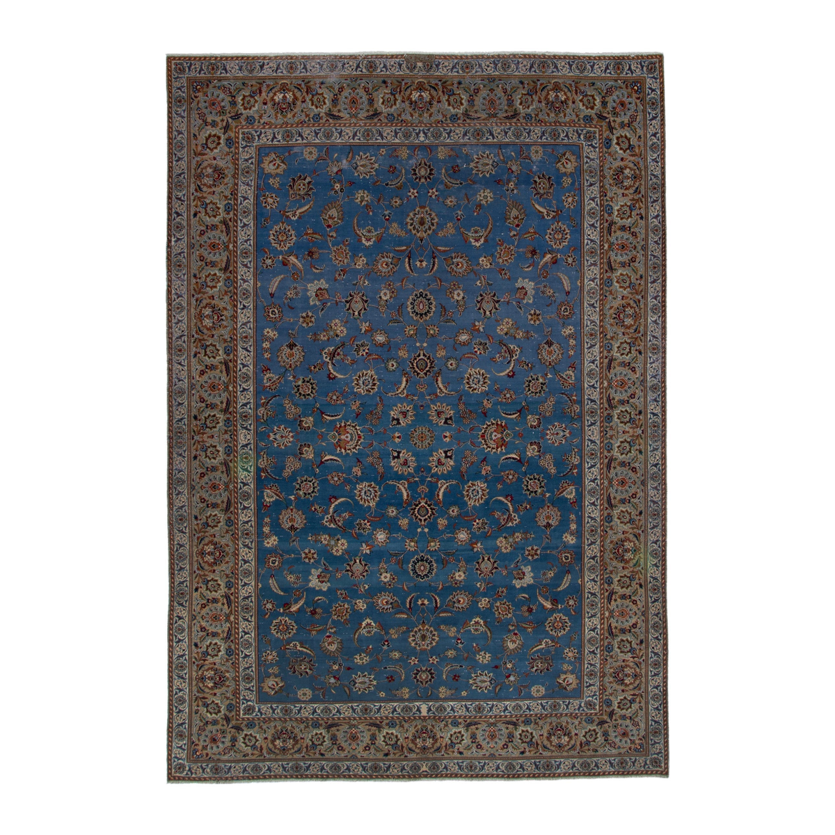 Persian Kashan oversized rug in blue and brown, 8'6" x 12'8"