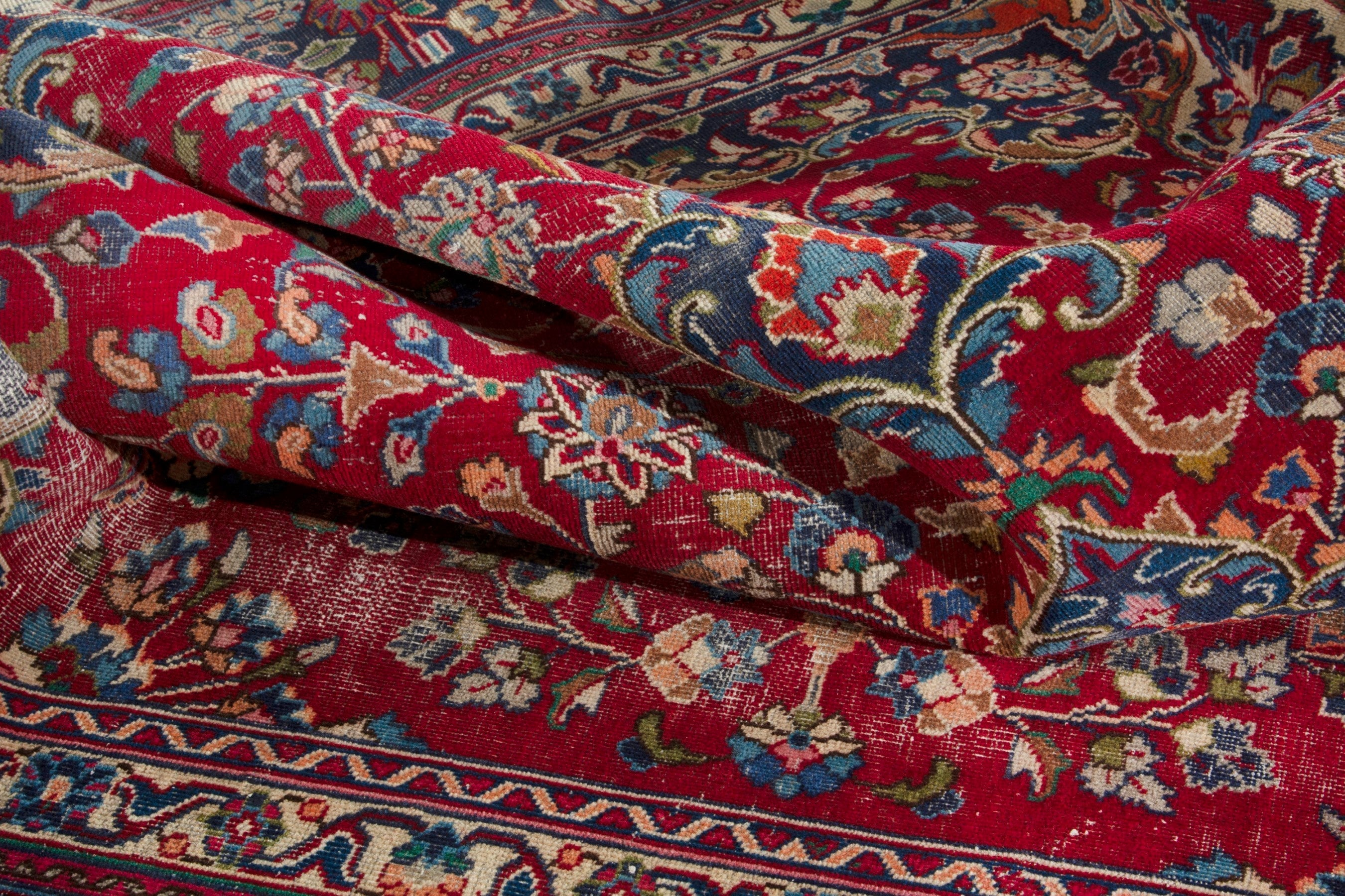 Persian Mashhad oversized rug in deep red and burgundy, view 17 of 19