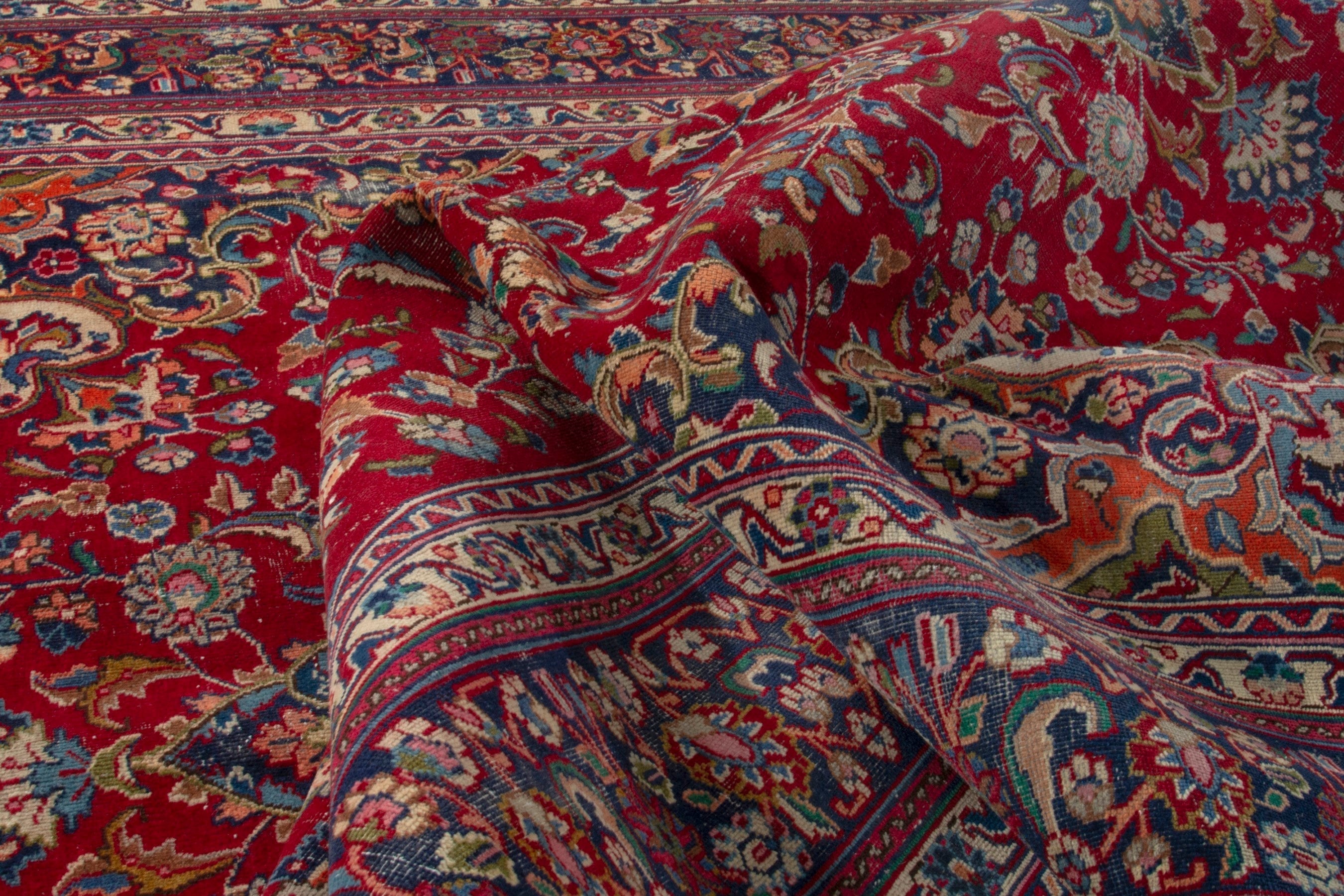 Persian Mashhad oversized rug in deep red and burgundy, view 18 of 19