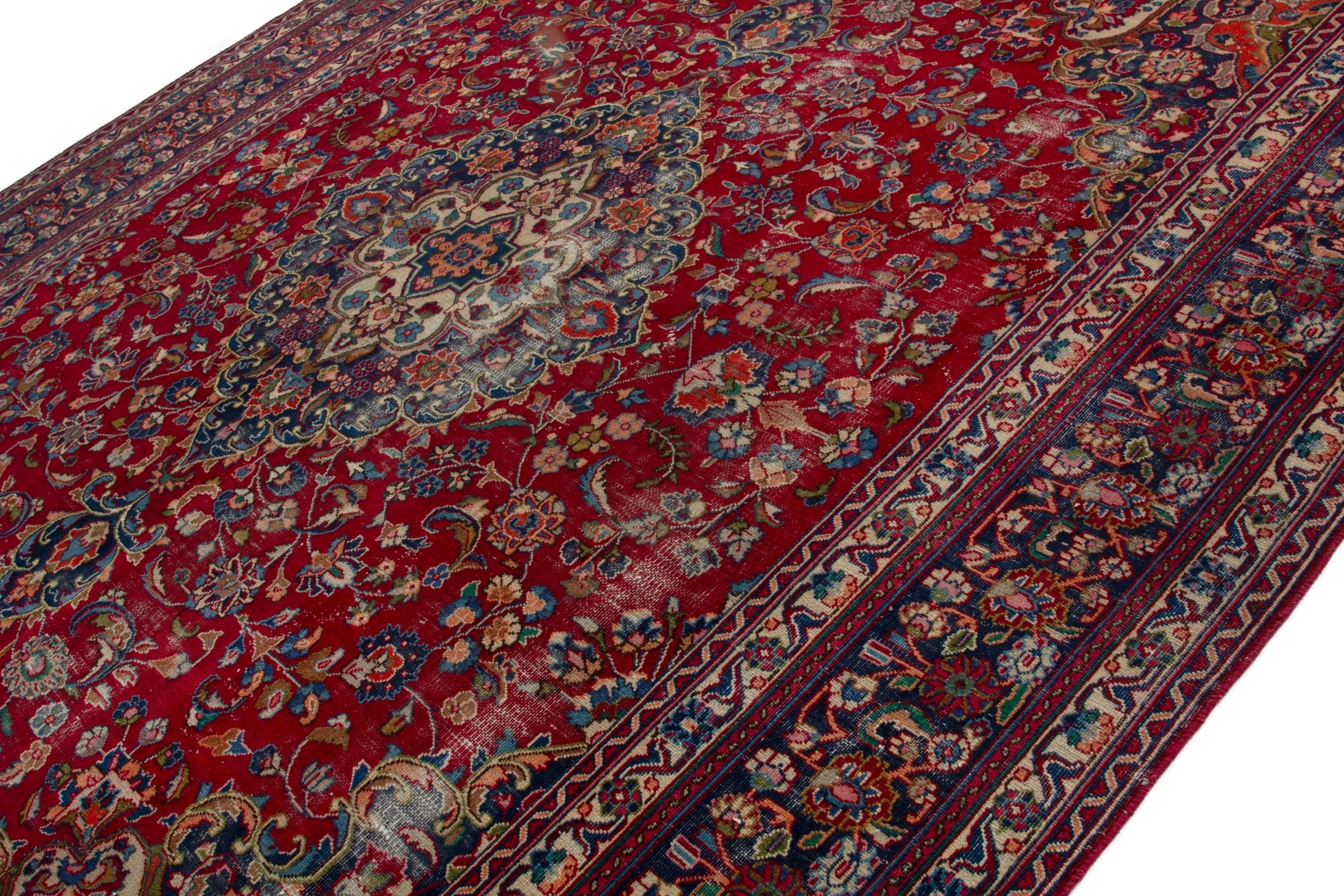 Persian Mashhad oversized rug in deep red and burgundy, view 5 of 19