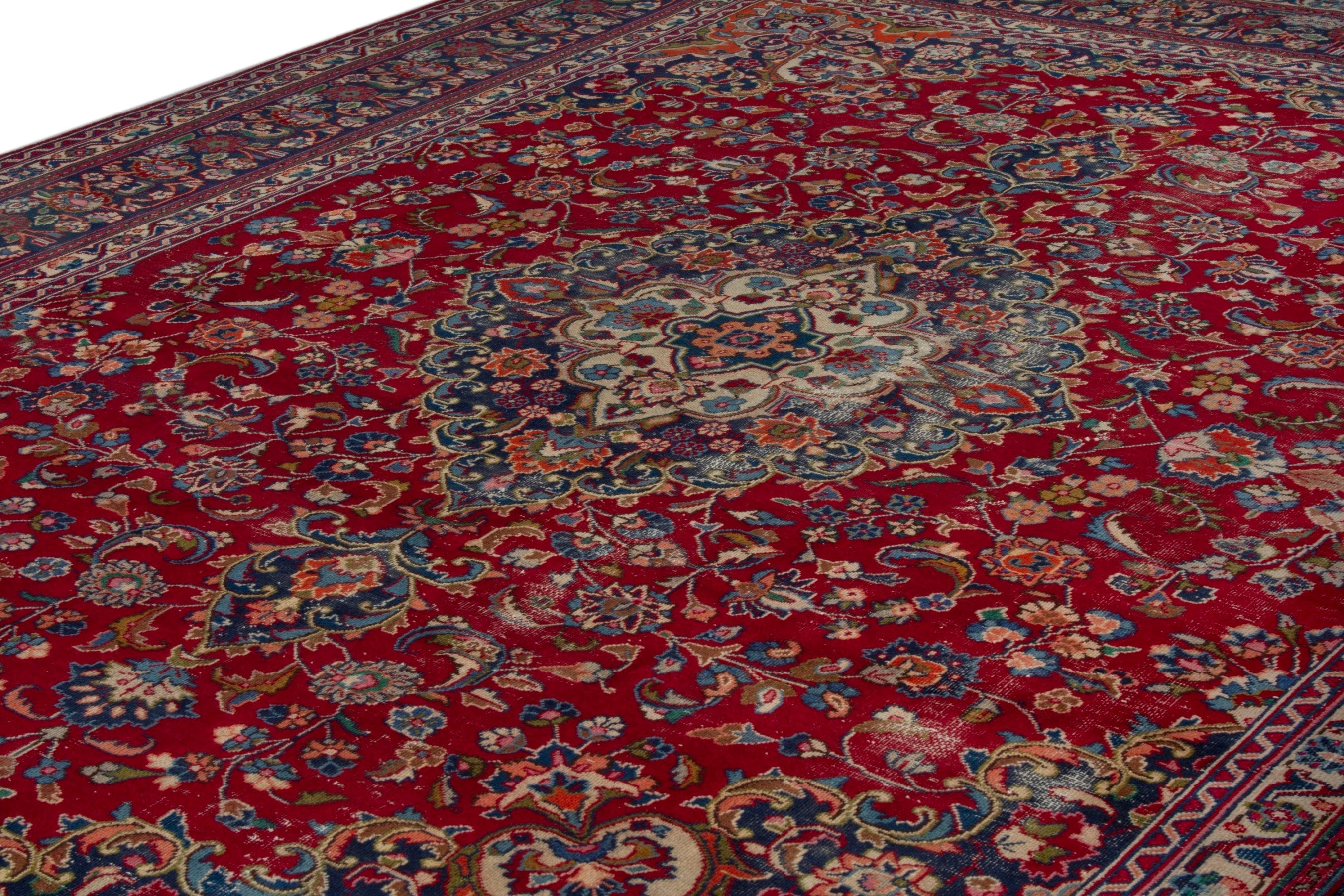 Persian Mashhad oversized rug in deep red and burgundy, view 8 of 19