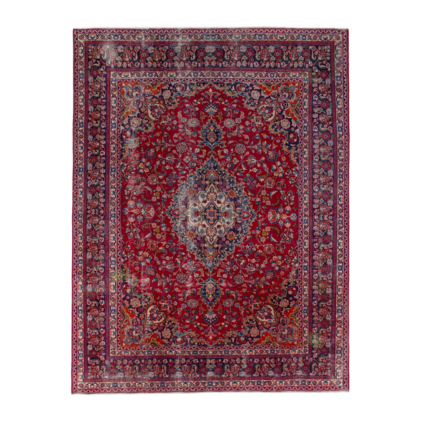 Persian Mashhad oversized rug in deep red and burgundy, 9'8" x 12'4"