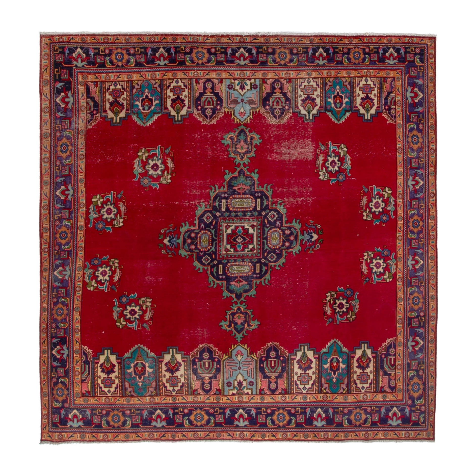 Persian Tabriz oversized rug in deep red and burgundy, 9'10" x 9'10"