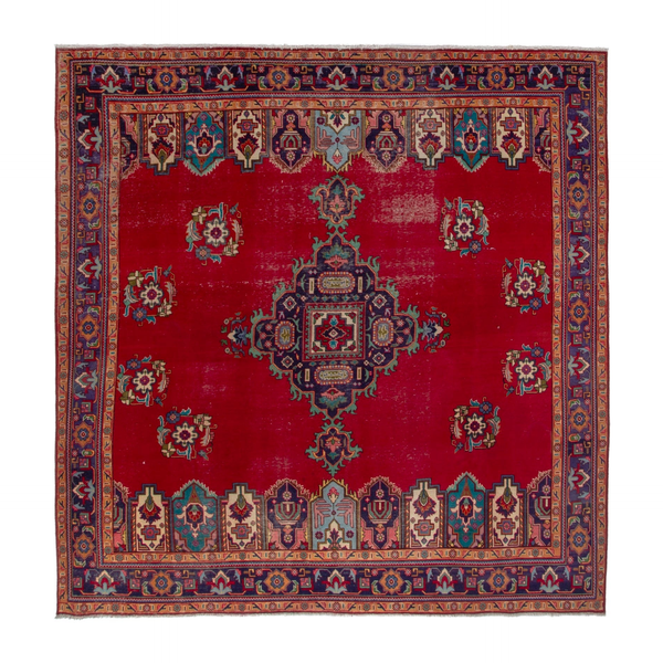 Persian Tabriz oversized rug in deep red and burgundy, 9'10" x 9'10"