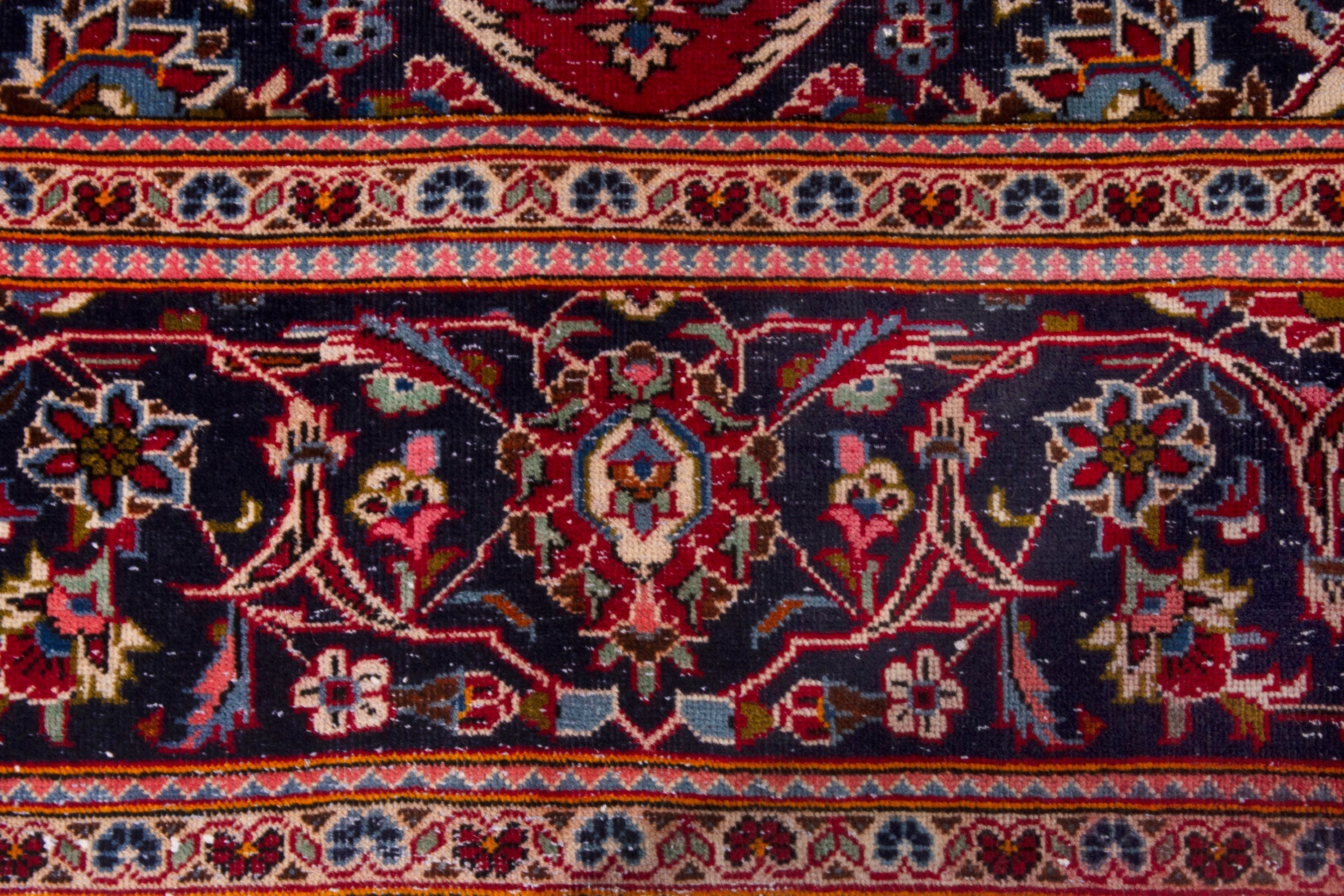 Persian Kashan oversized rug in deep red and navy, view 11 of 20