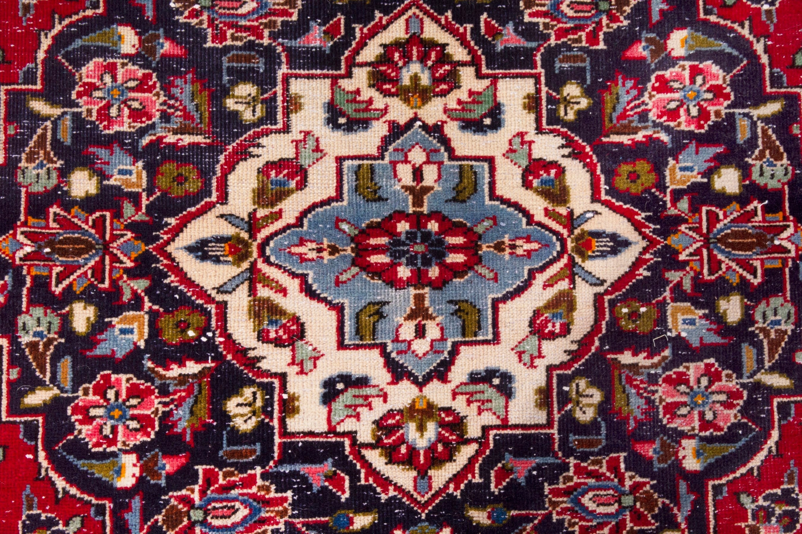 Persian Kashan oversized rug in deep red and navy, view 15 of 20