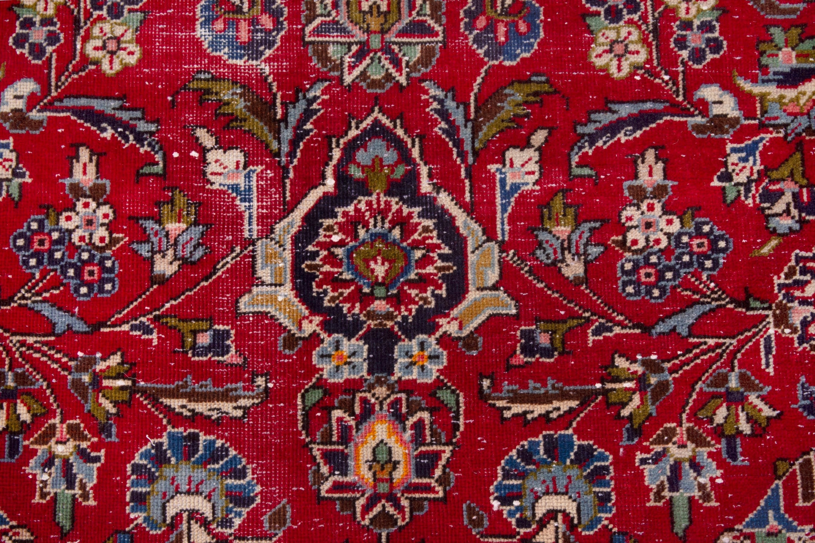 Persian Kashan oversized rug in deep red and navy, view 16 of 20