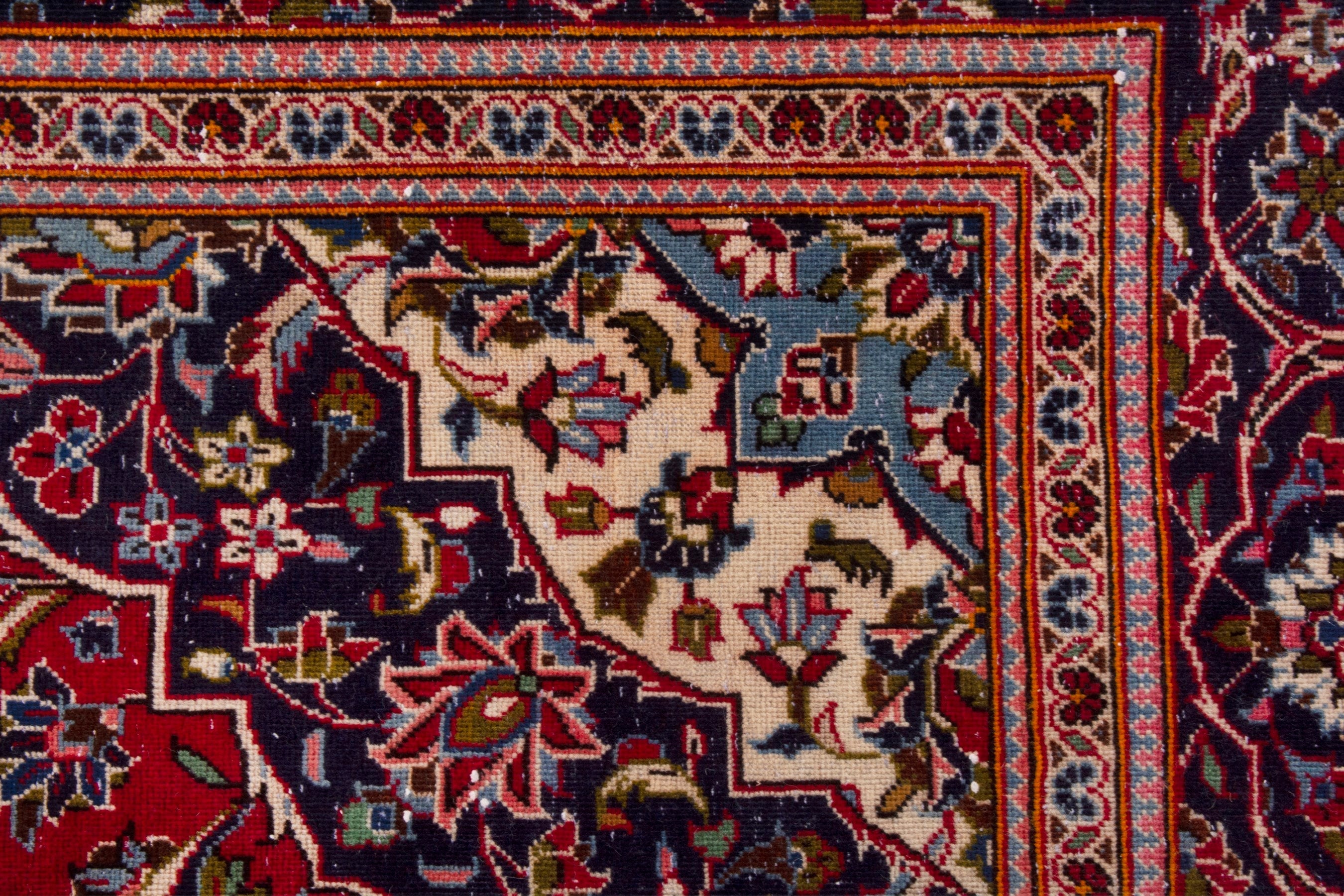 Persian Kashan oversized rug in deep red and navy, view 14 of 20