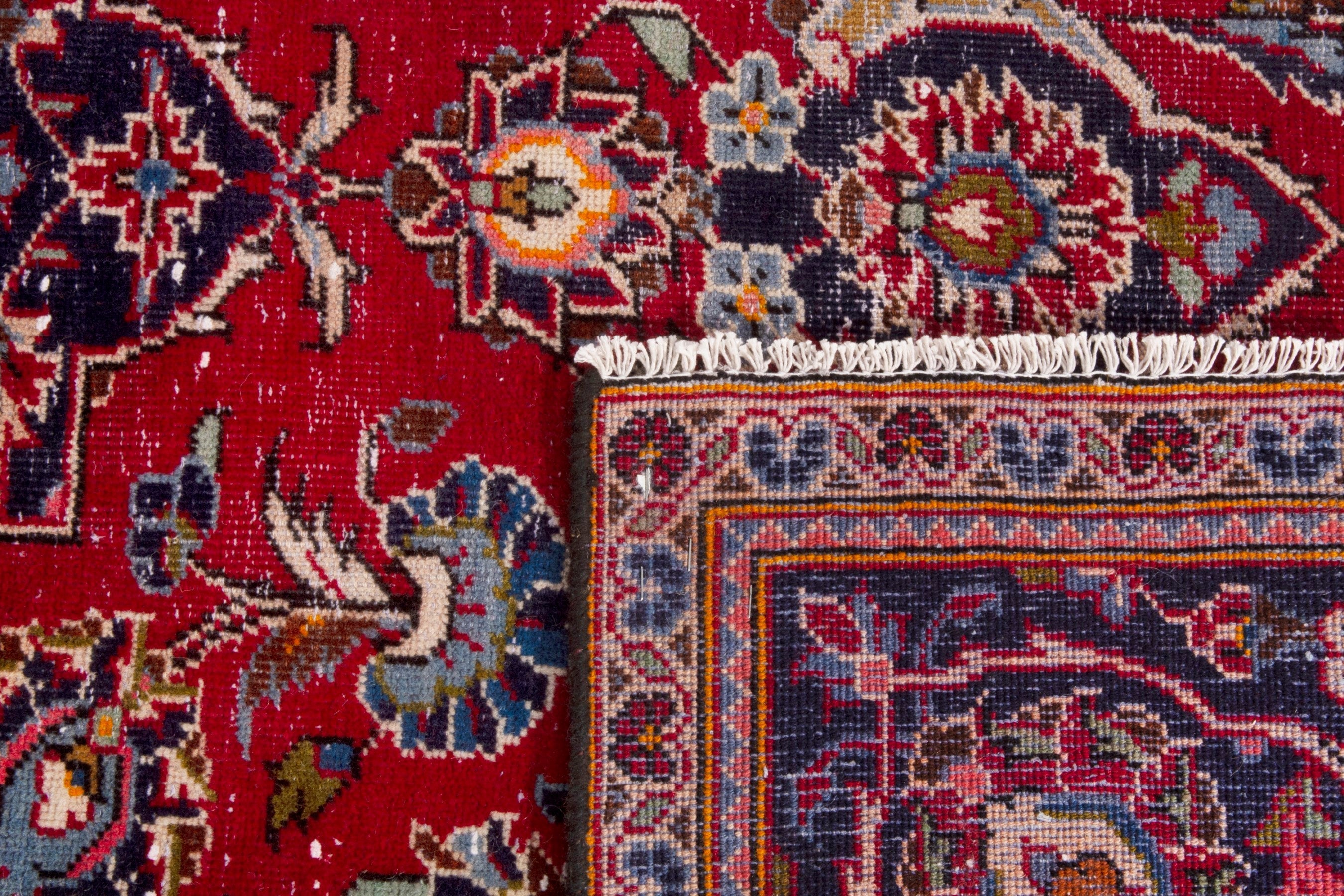 Persian Kashan oversized rug in deep red and navy, view 20 of 20
