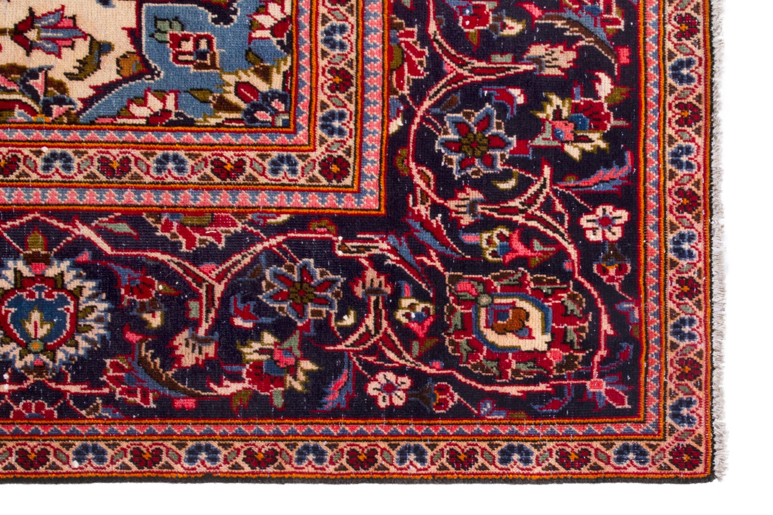 Persian Kashan oversized rug in deep red and navy, view 10 of 20