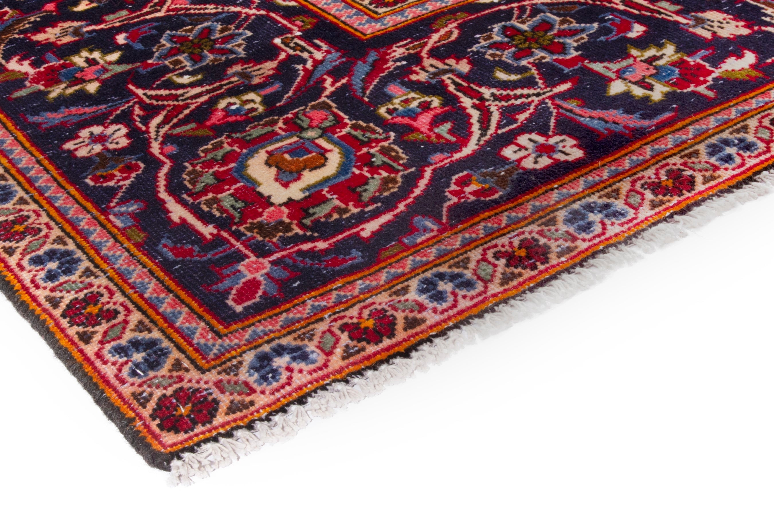 Persian Kashan oversized rug in deep red and navy, view 4 of 20
