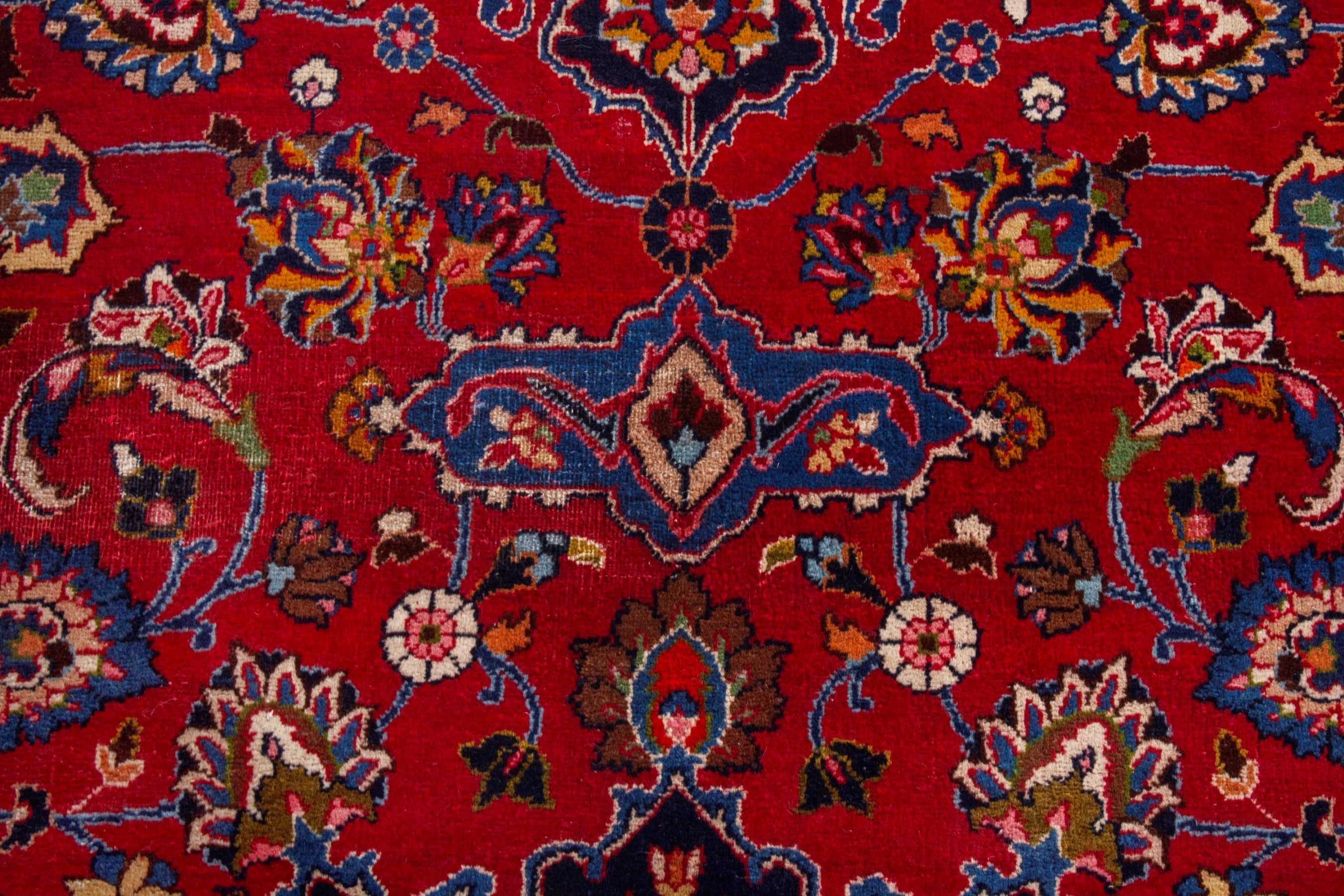 Persian Mashhad oversized rug in deep red and dark blue, view 16 of 22