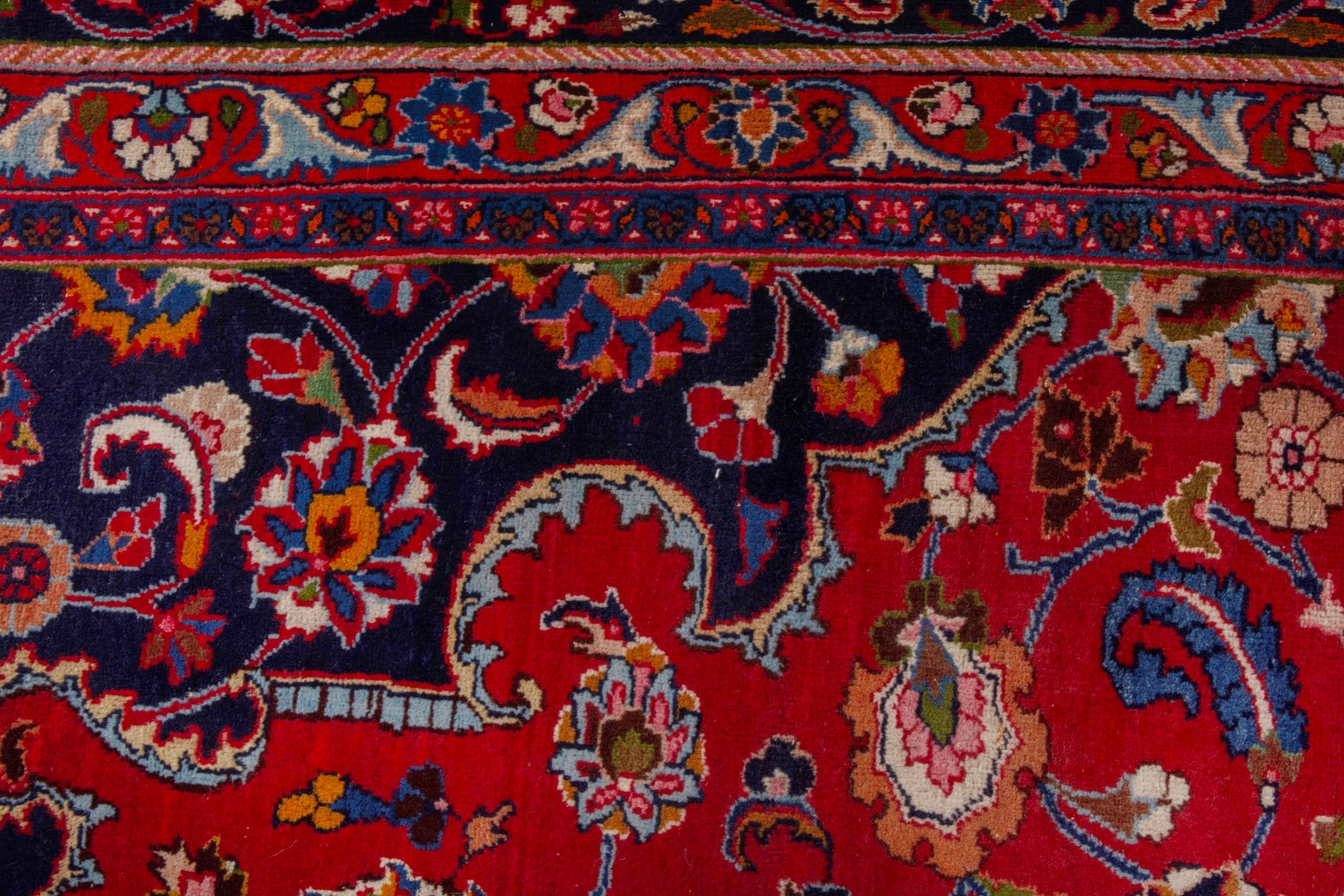 Persian Mashhad oversized rug in deep red and dark blue, view 13 of 22