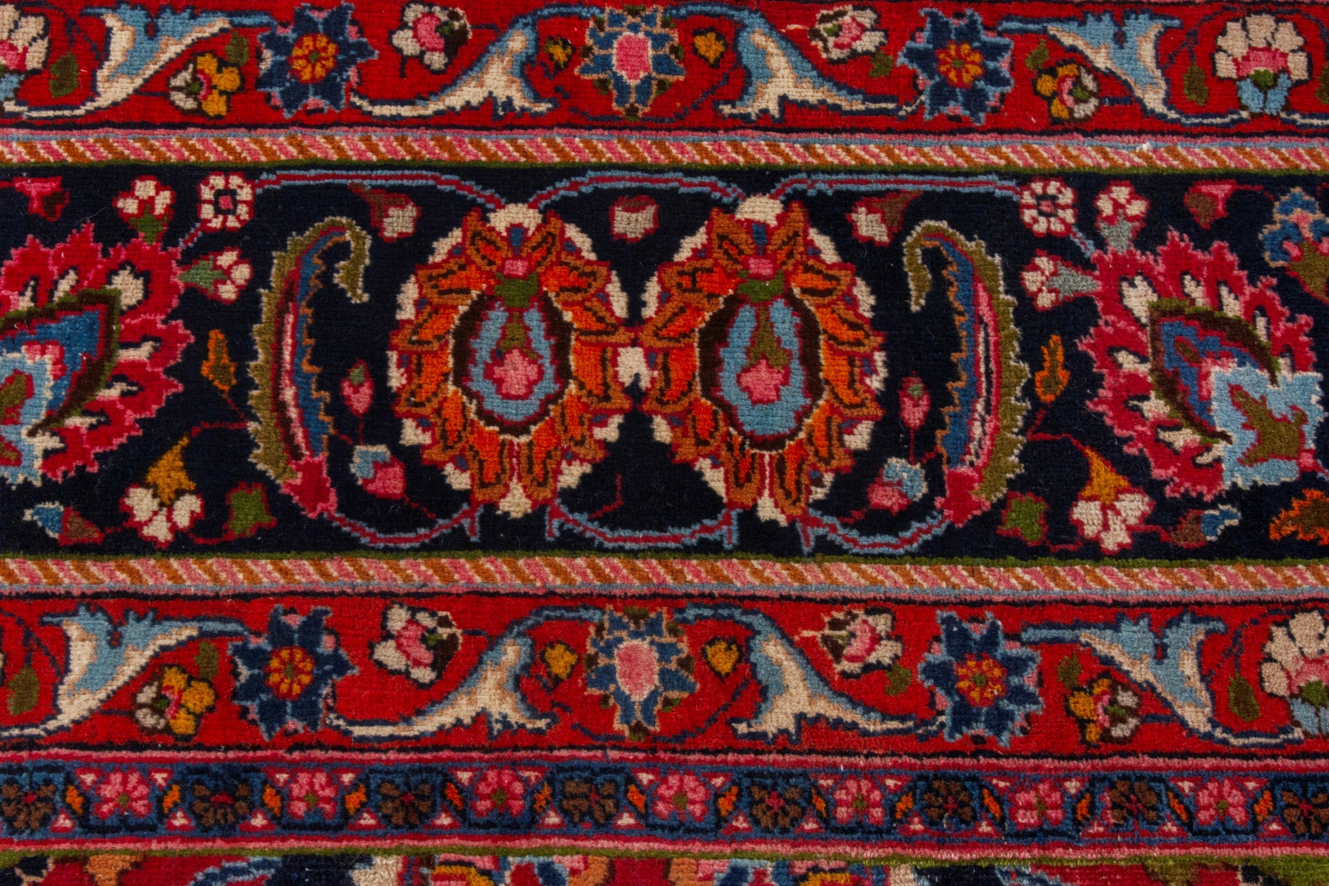 Persian Mashhad oversized rug in deep red and dark blue, view 12 of 22