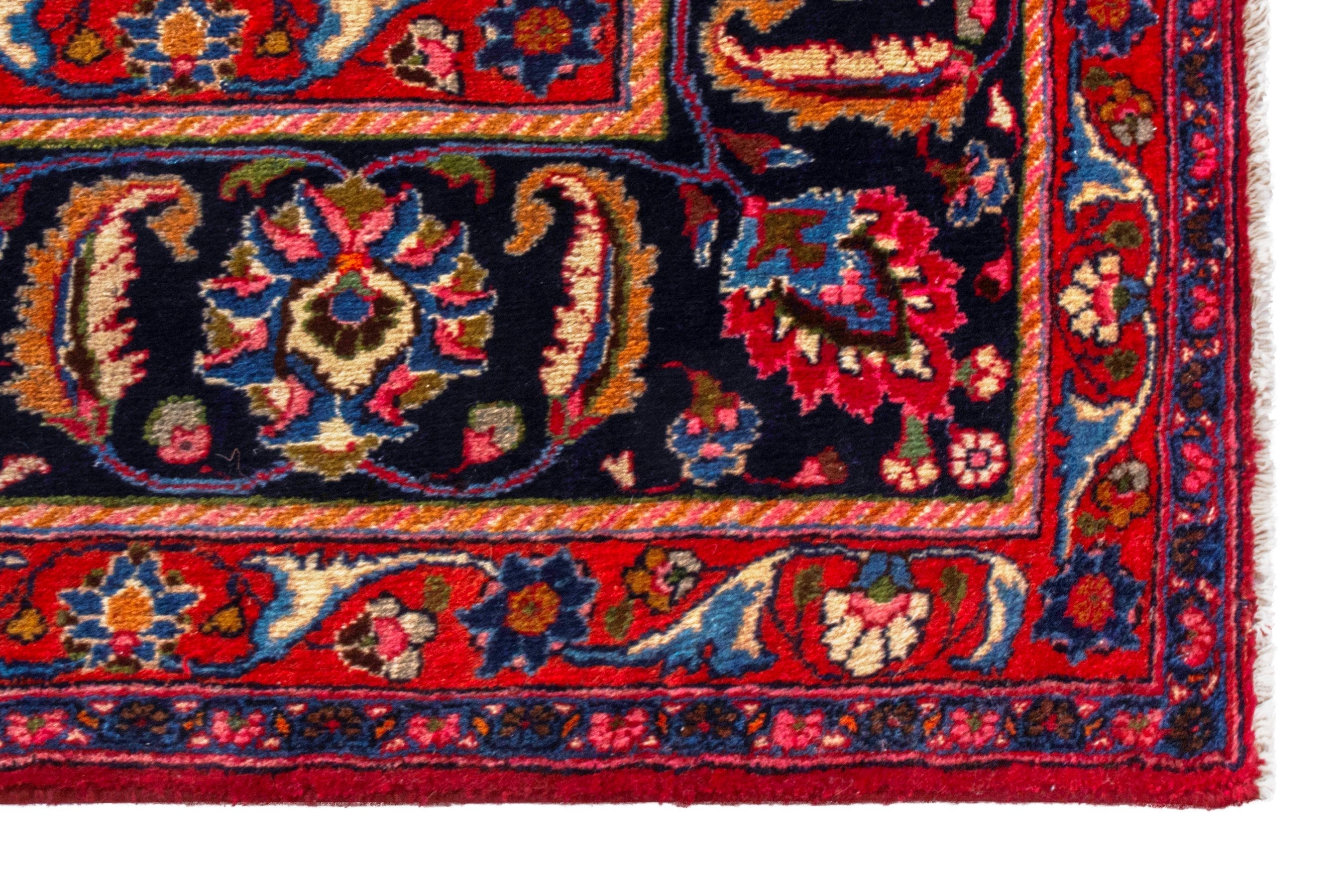 Persian Mashhad oversized rug in deep red and dark blue, view 10 of 22