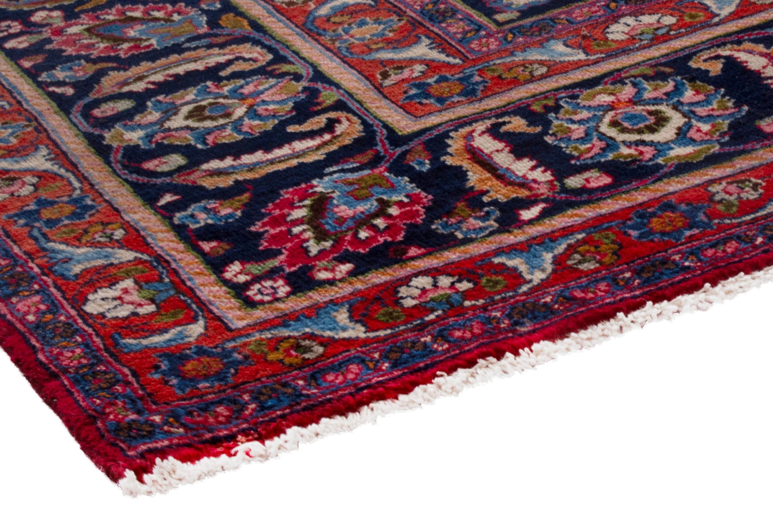 Persian Mashhad oversized rug in deep red and dark blue, view 4 of 22