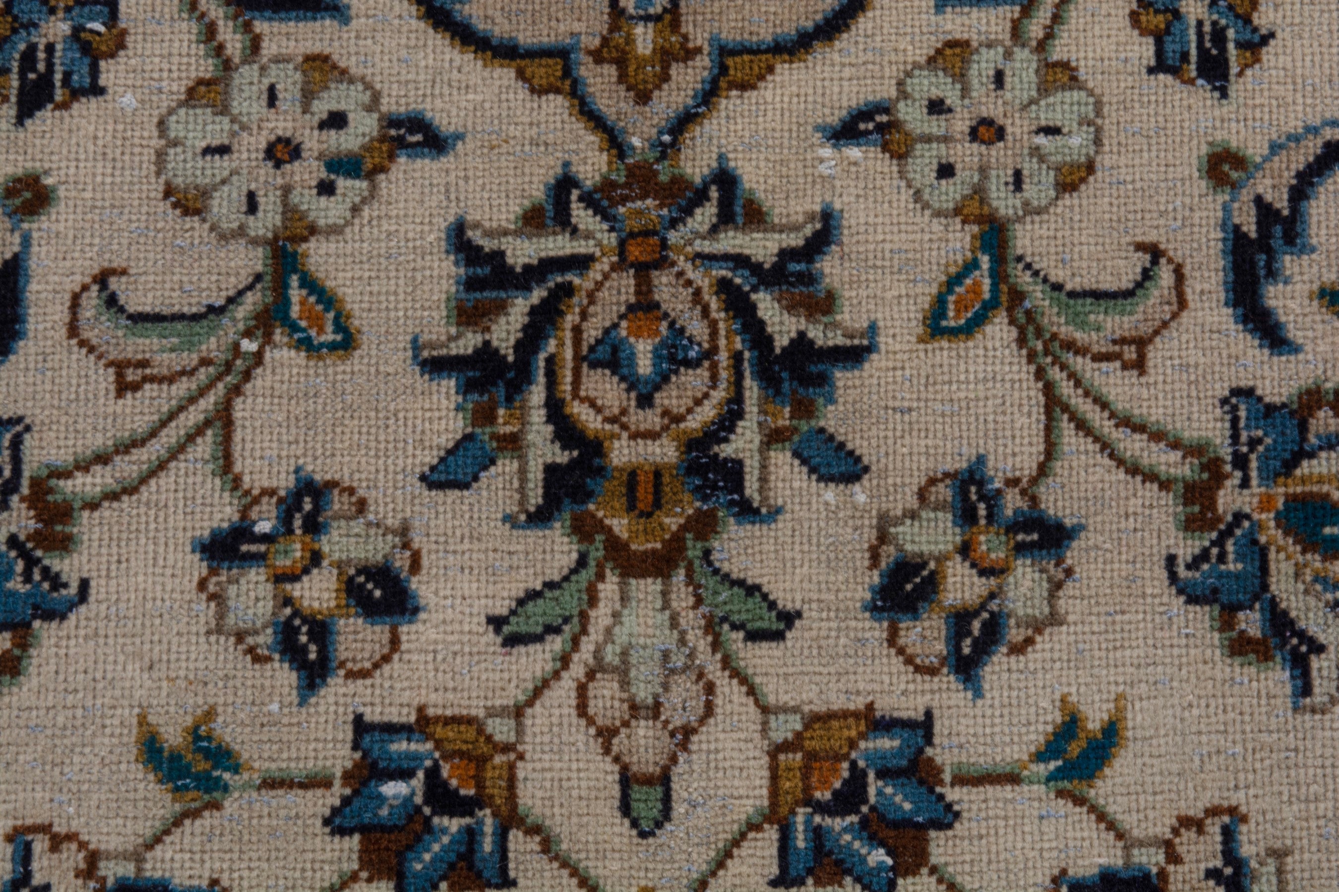Persian Kashan oversized rug in cream and navy, view 13 of 19
