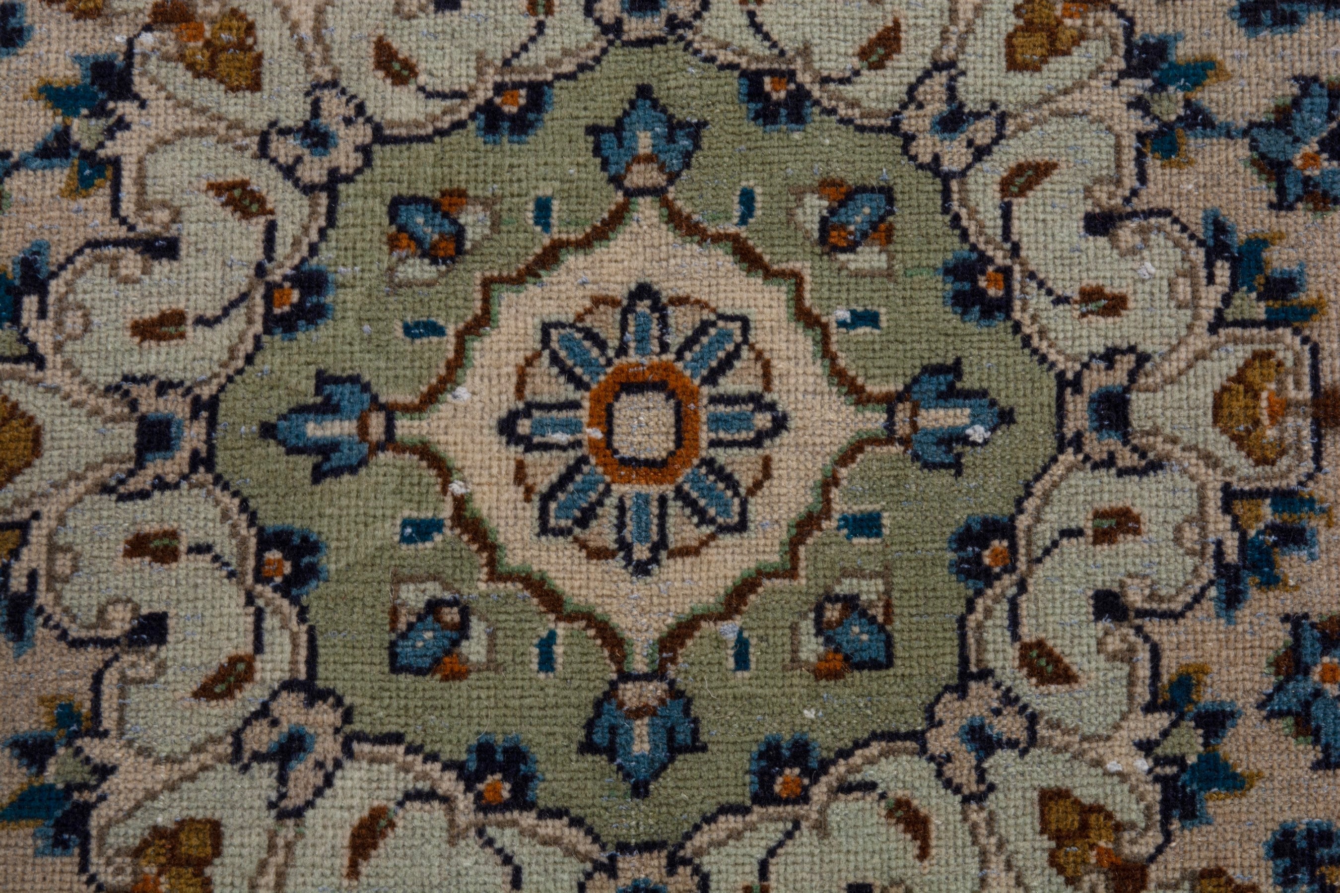 Persian Kashan oversized rug in cream and navy, view 14 of 19