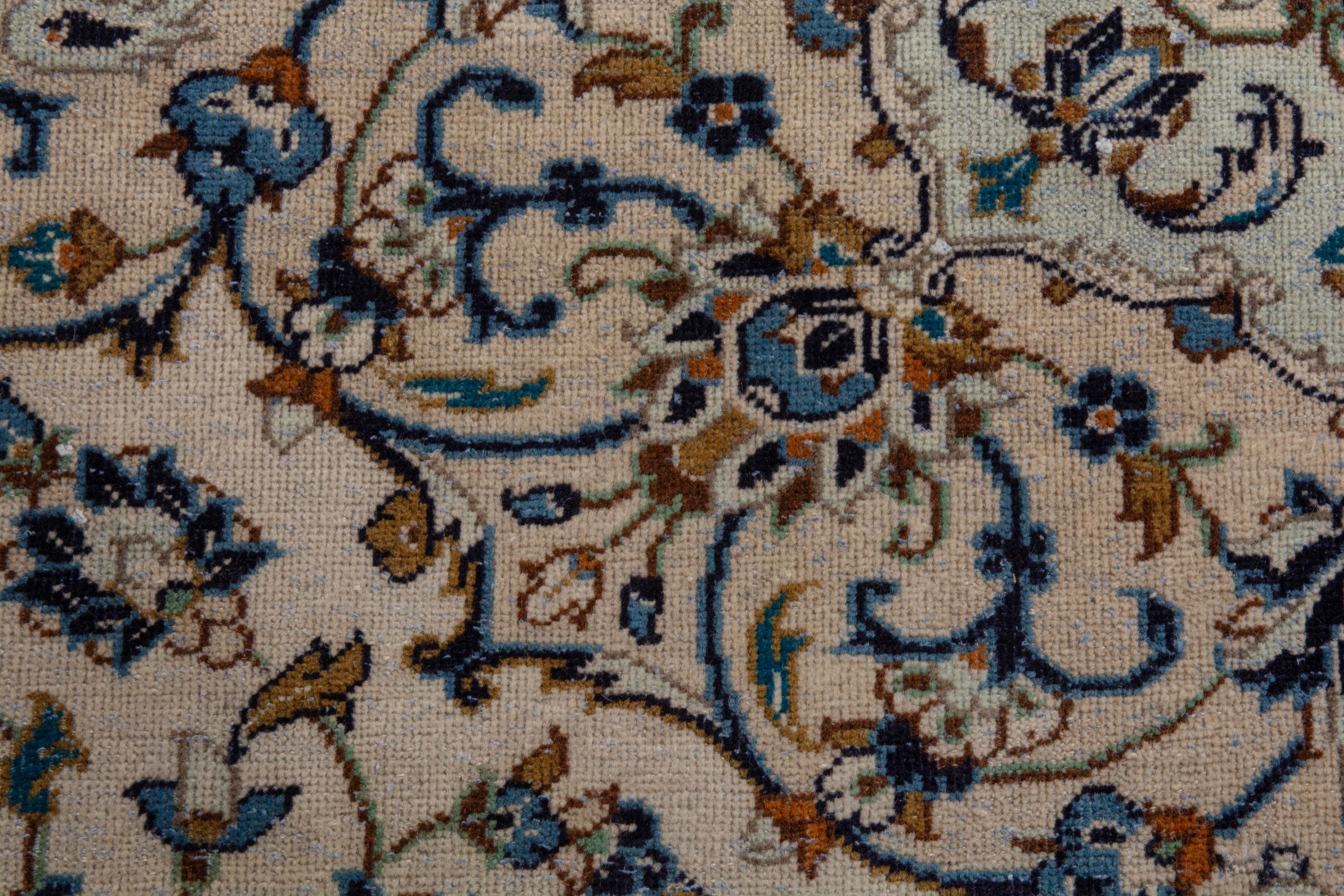 Persian Kashan oversized rug in cream and navy, view 15 of 19