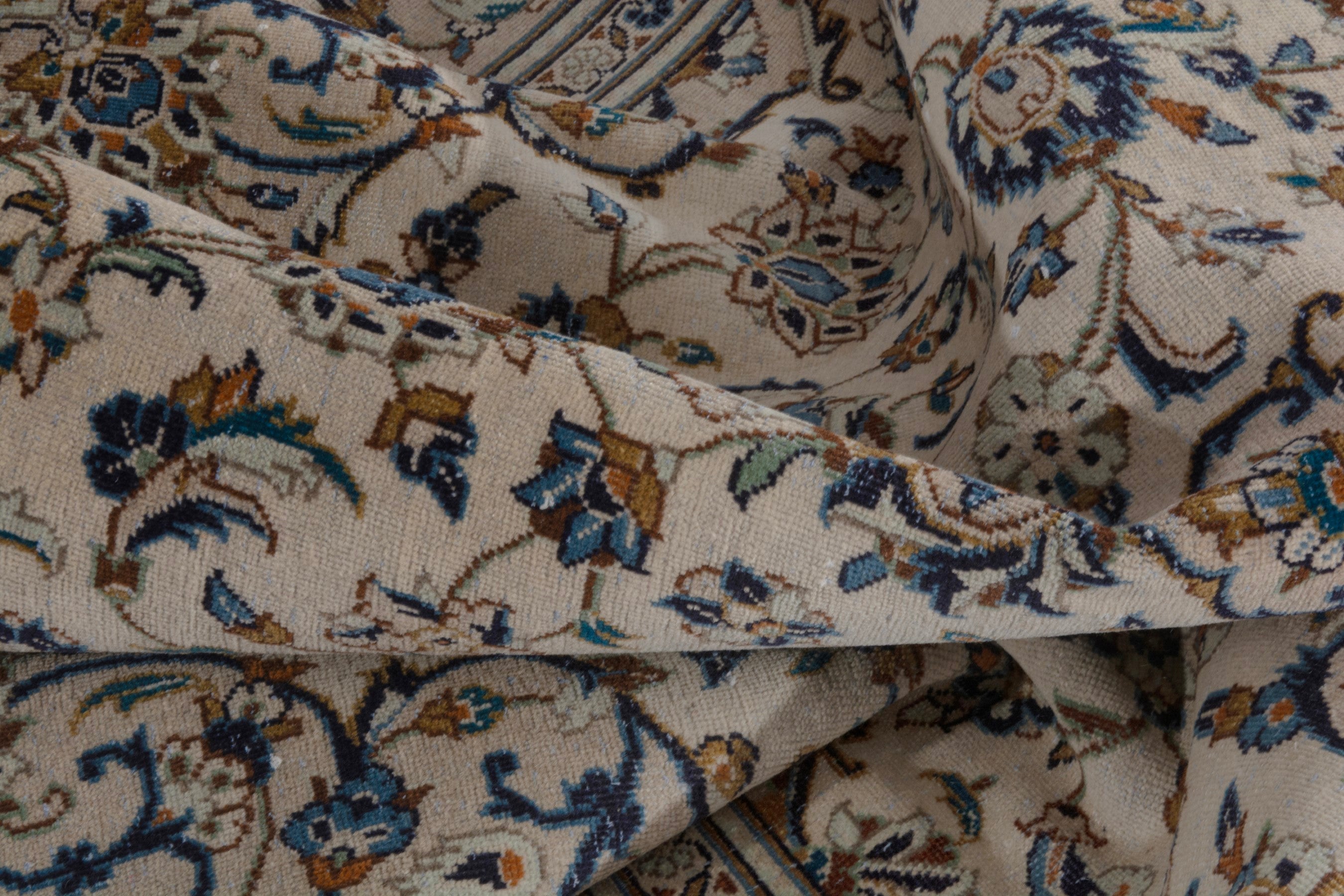 Persian Kashan oversized rug in cream and navy, view 16 of 19
