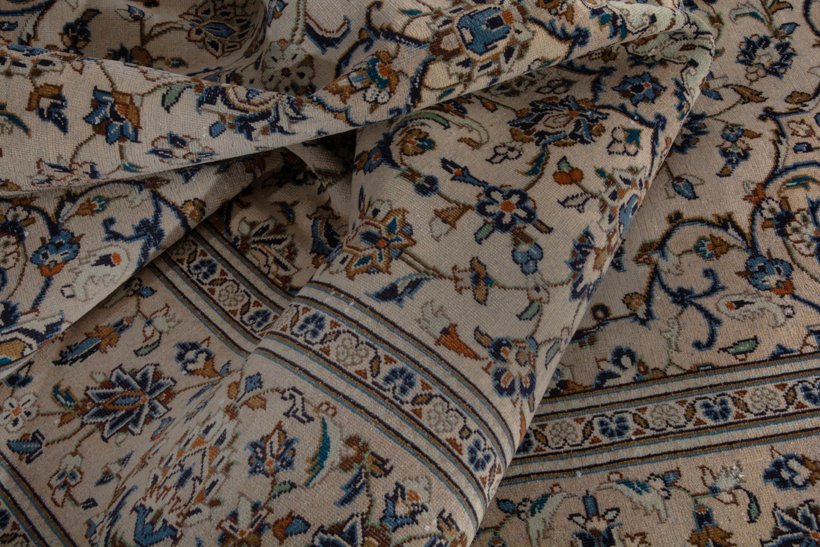 Persian Kashan oversized rug in cream and navy, view 18 of 19
