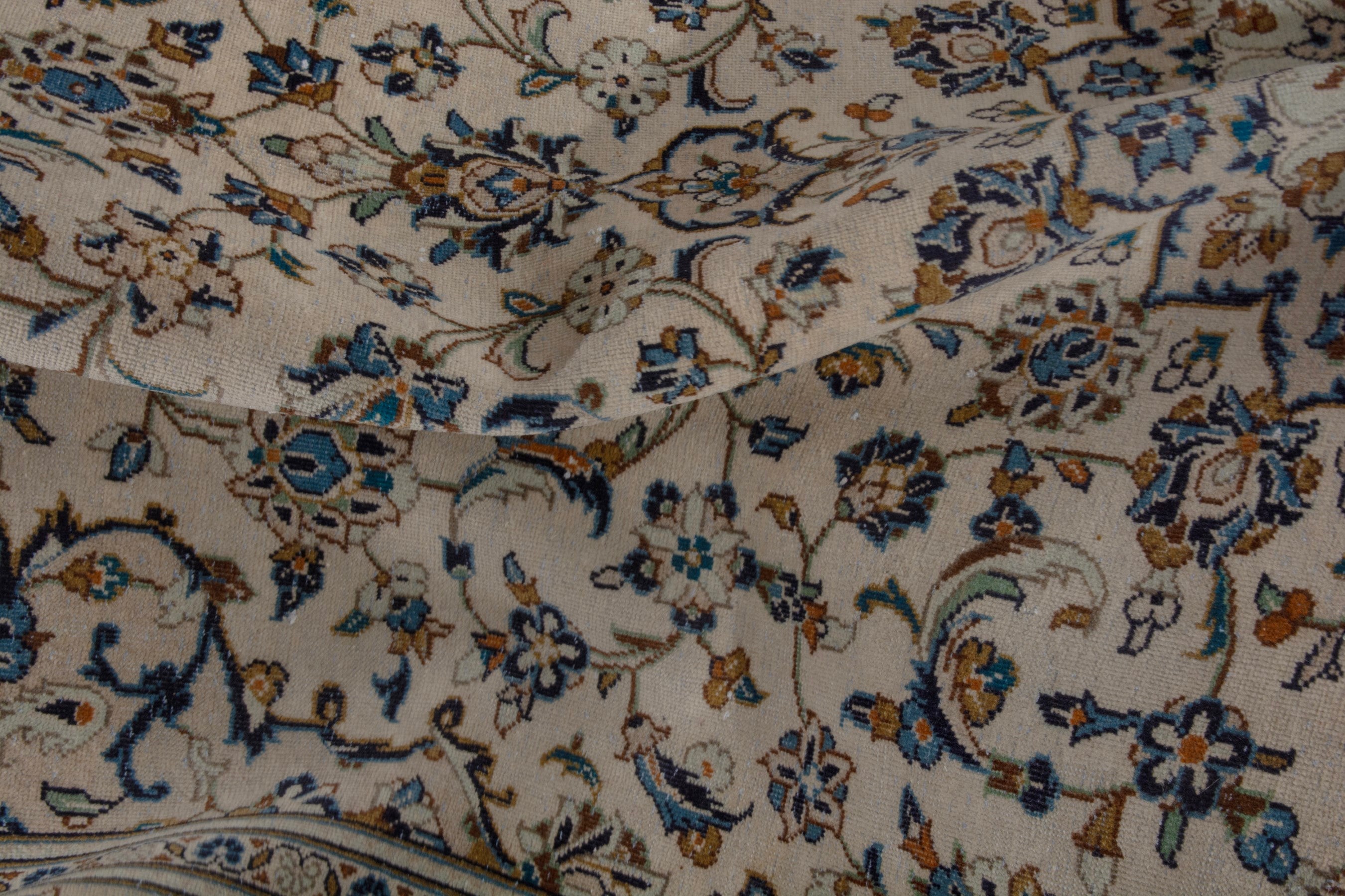 Persian Kashan oversized rug in cream and navy, view 17 of 19