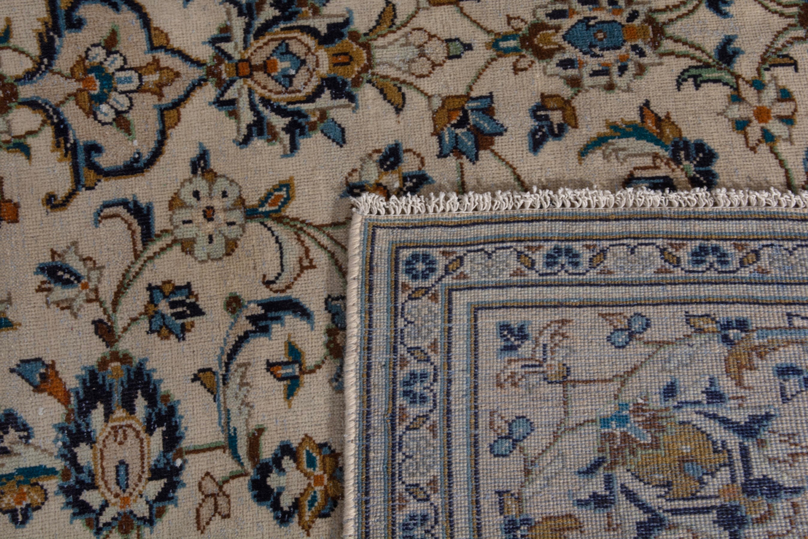 Persian Kashan oversized rug in cream and navy, view 19 of 19