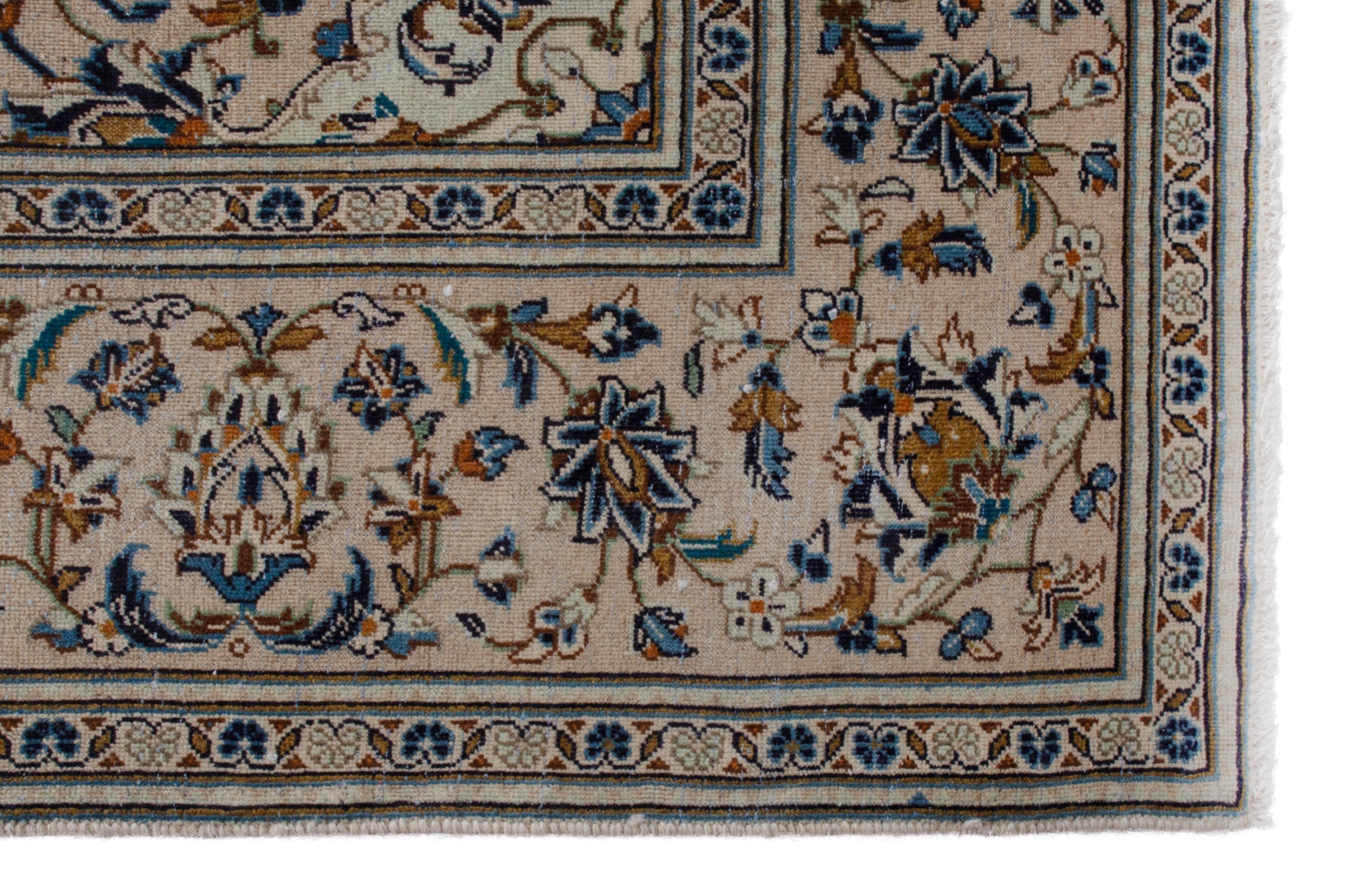 Persian Kashan oversized rug in cream and navy, view 10 of 19