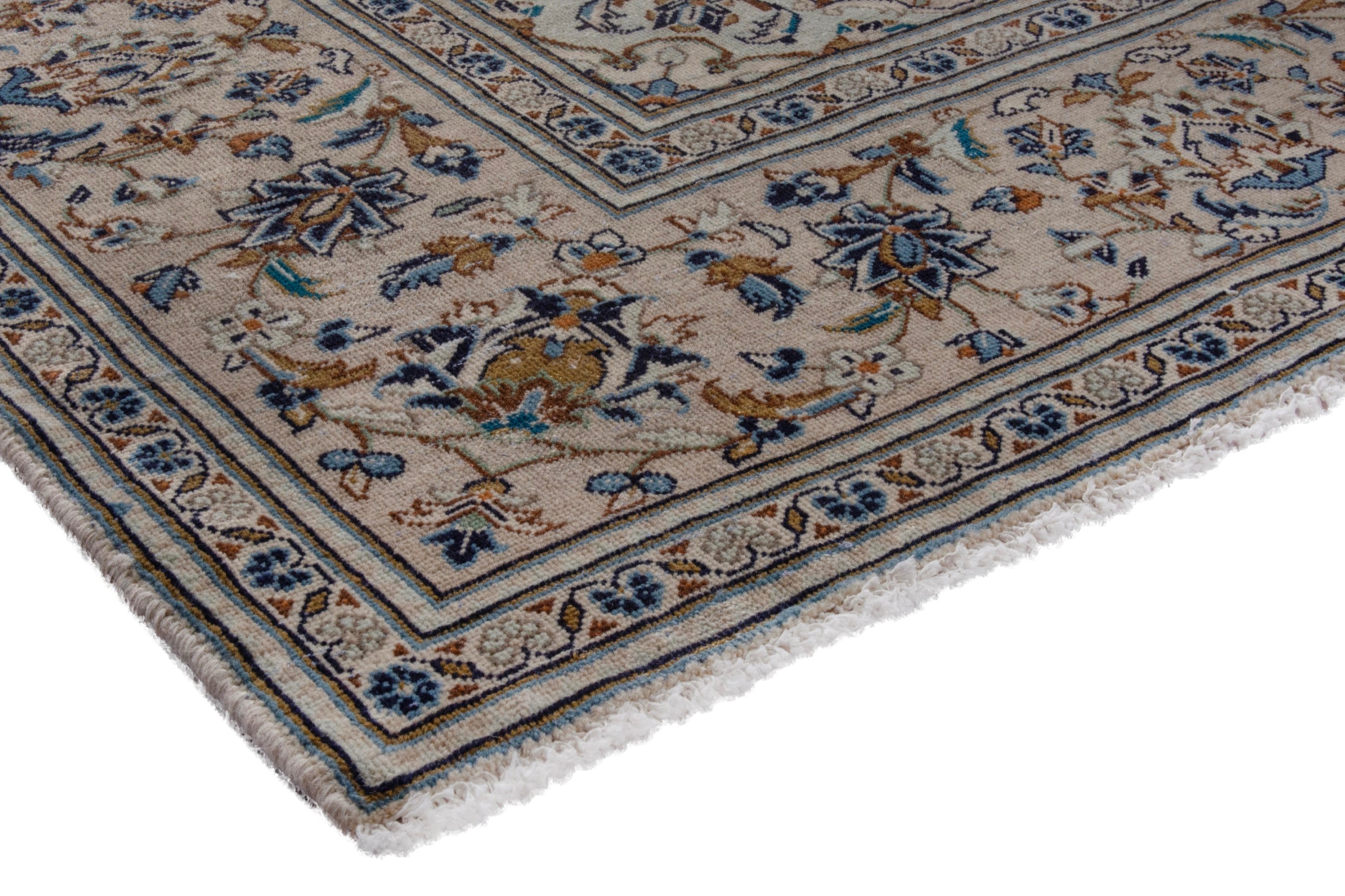 Persian Kashan oversized rug in cream and navy, view 4 of 19