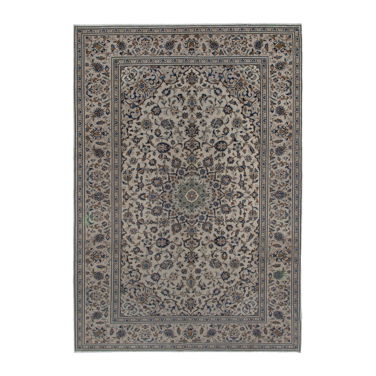 Persian Kashan oversized rug in cream and navy, 7'11" x 11'9"