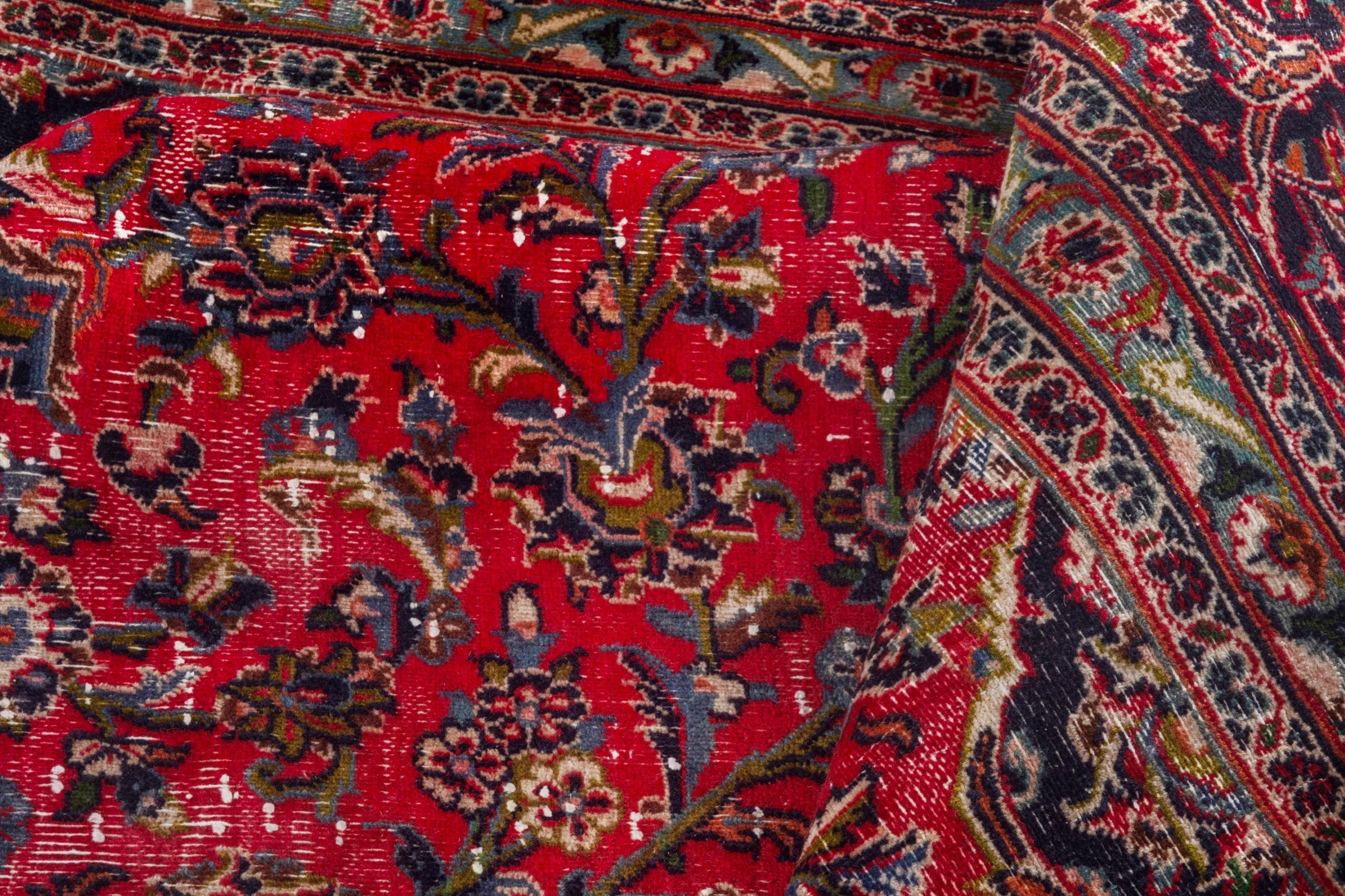 Persian Mashhad oversized rug in deep red and burgundy, view 17 of 19