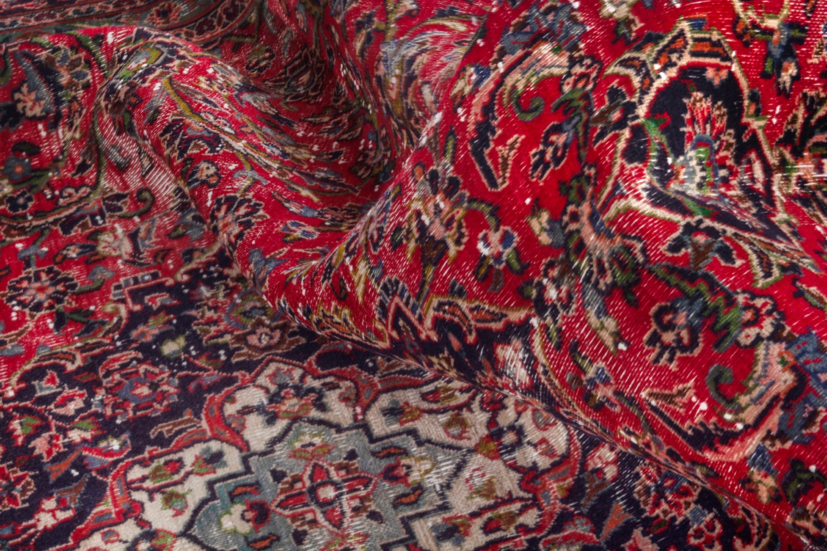 Persian Mashhad oversized rug in deep red and burgundy, view 18 of 19