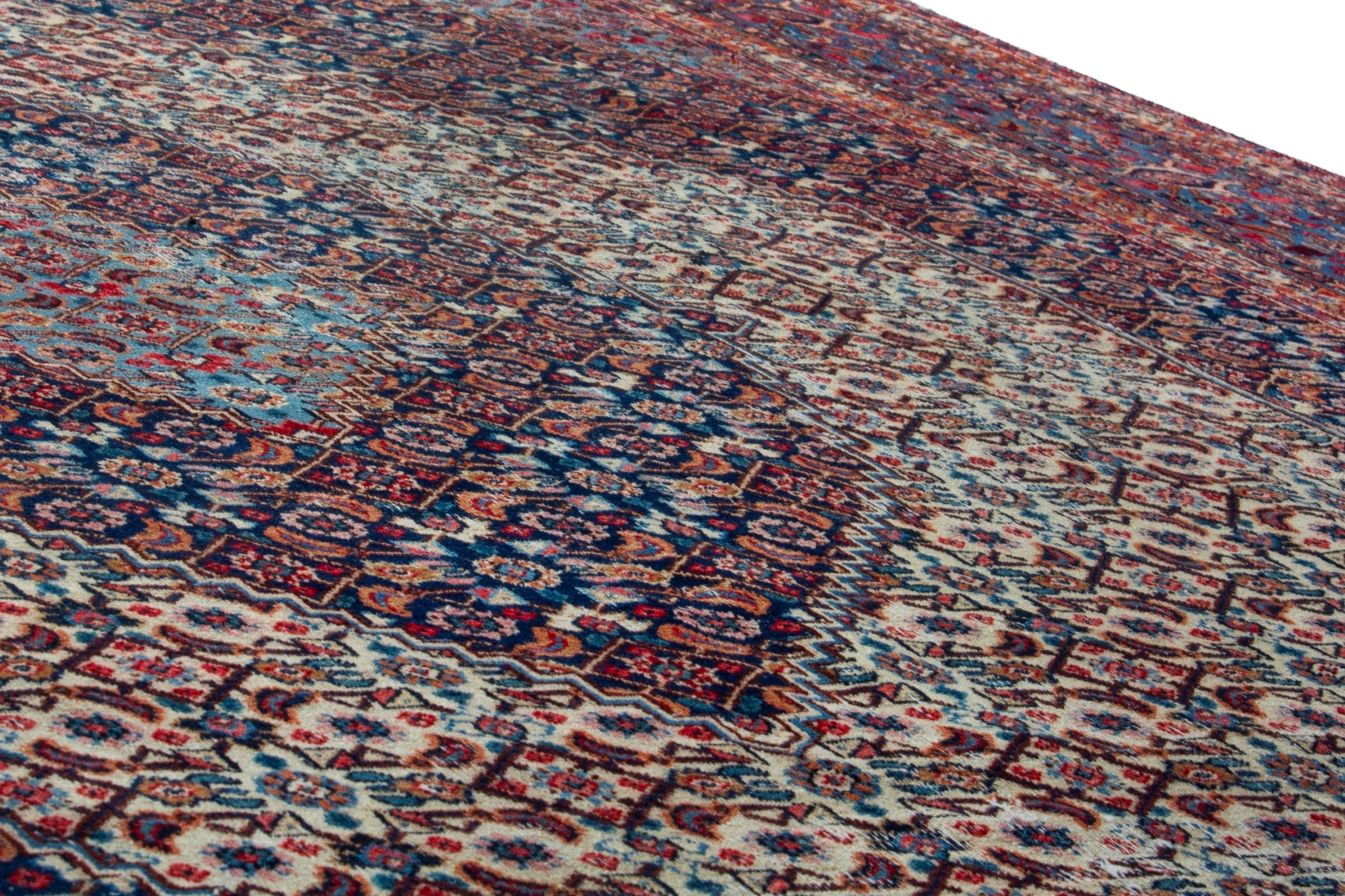 Persian Birjand oversized rug in cream and burgundy, view 9 of 20