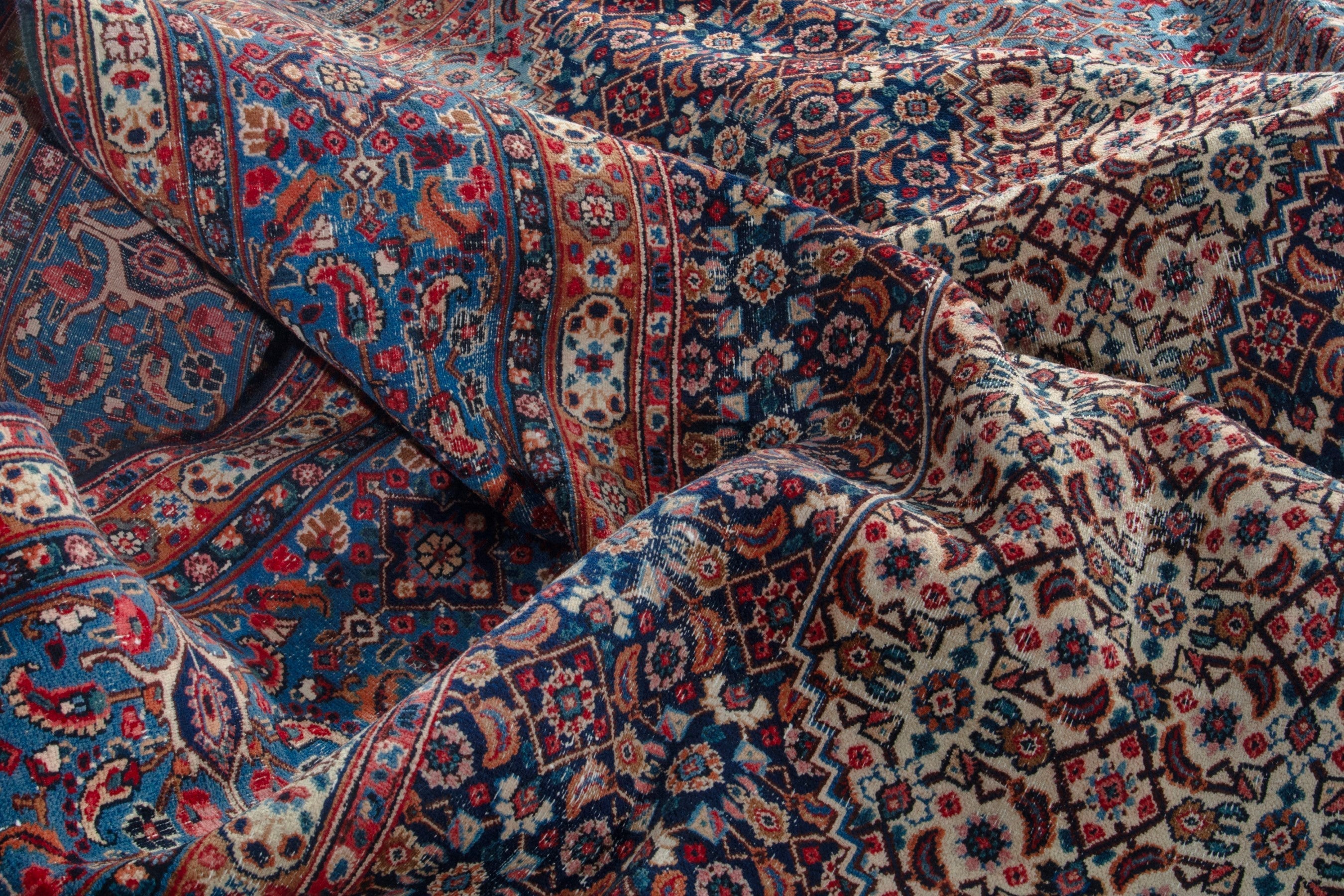 Persian Birjand oversized rug in cream and burgundy, view 18 of 20